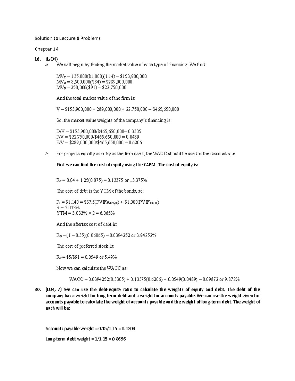 Solution To Lecture 8 Problems Ch14 - Solution To Lecture 8 Problems ...