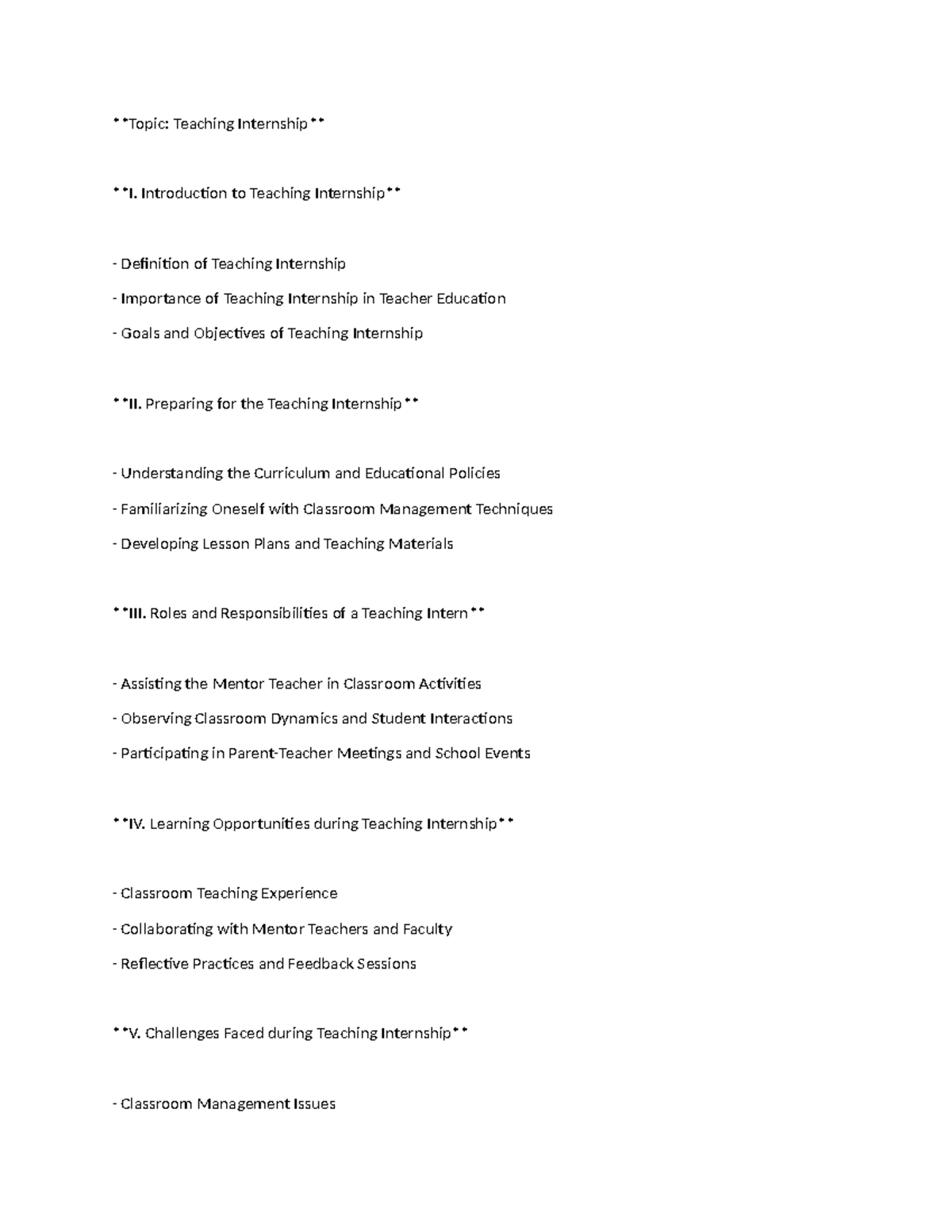 Teaching internship - Topic: Teaching Internship I. Introduction to ...