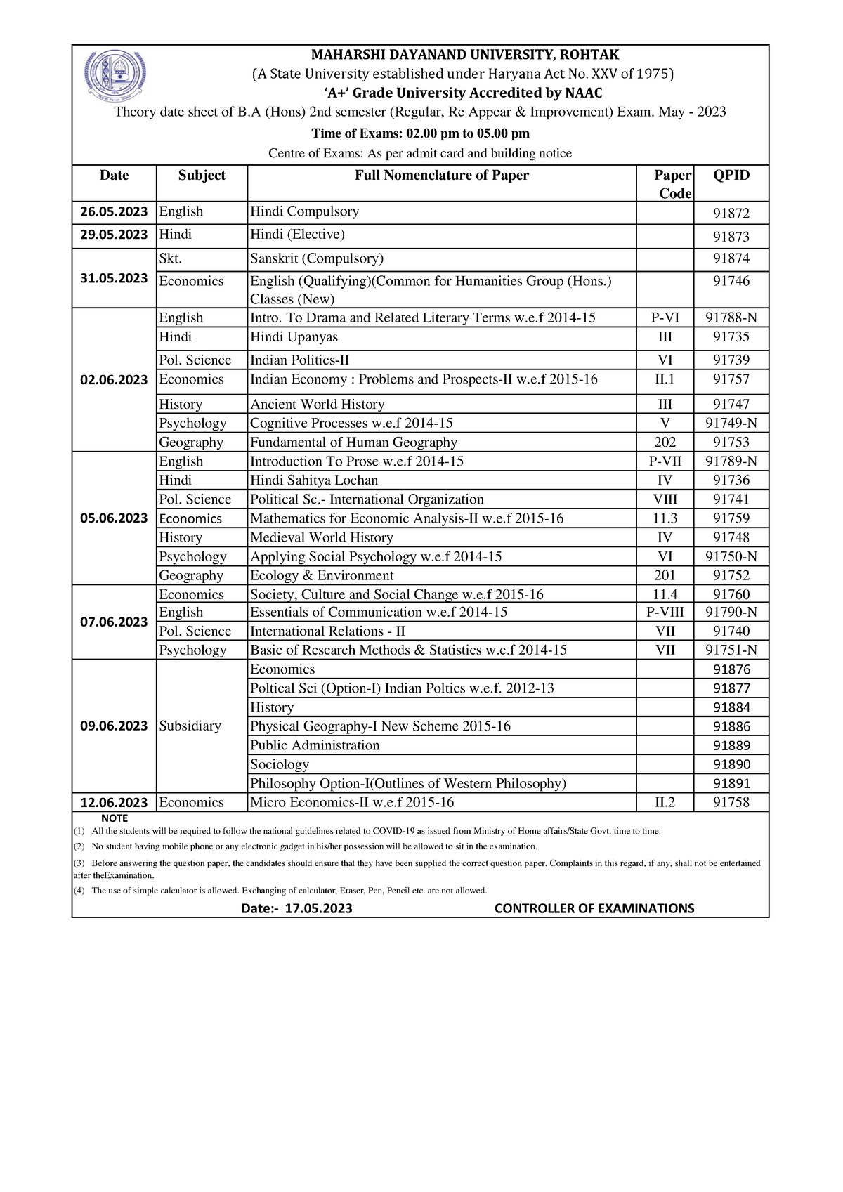 4 05-17-2023 15-44-58 B.A. (Hons) 2nd Sem May 23 - Date Subject Full ...