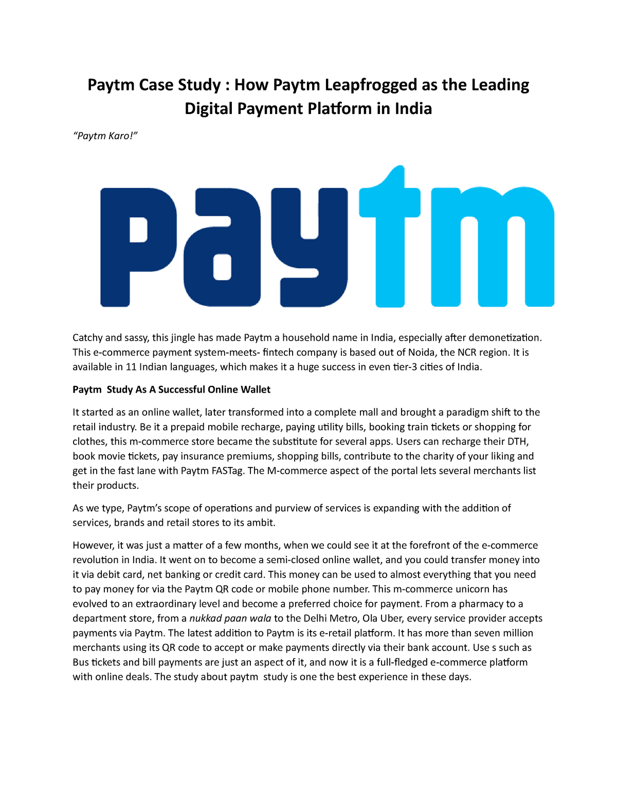 research report on paytm