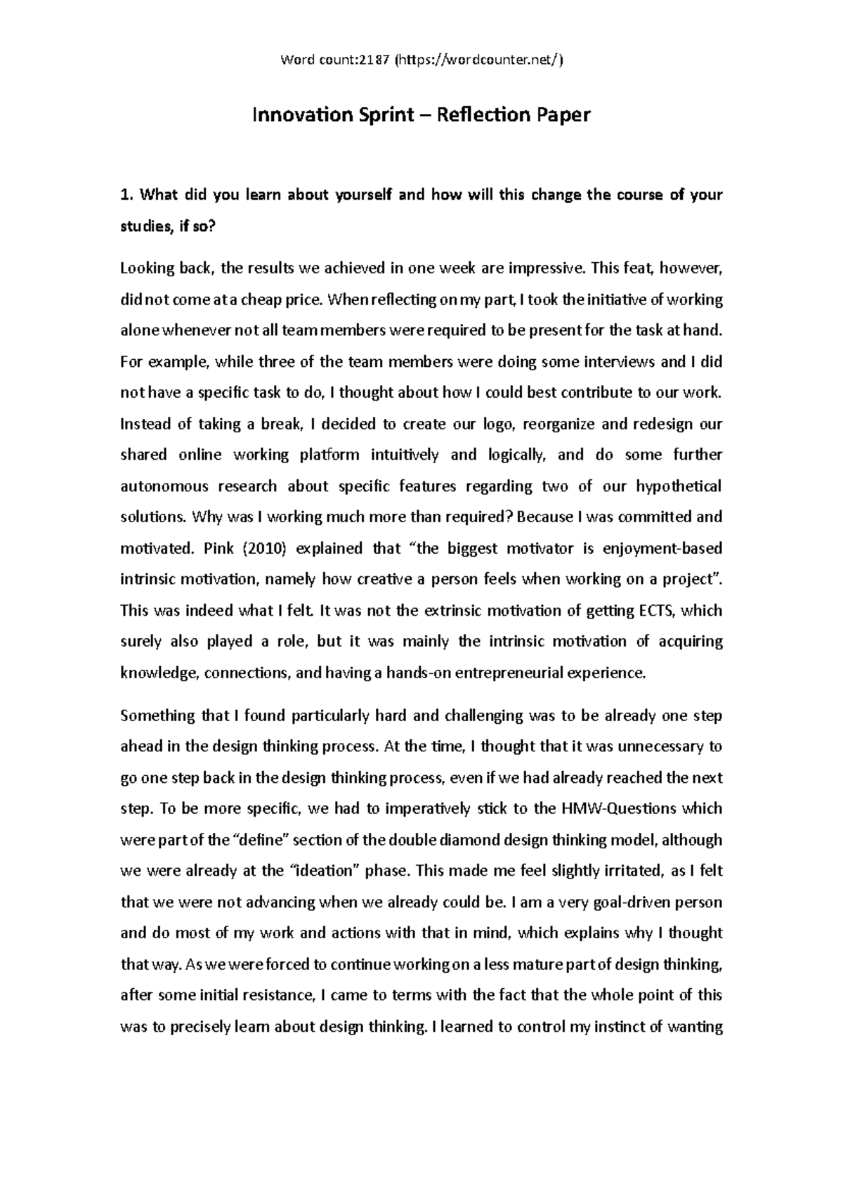 Innovation Sprint Reflection Paper - Innovation Sprint – Reflection ...