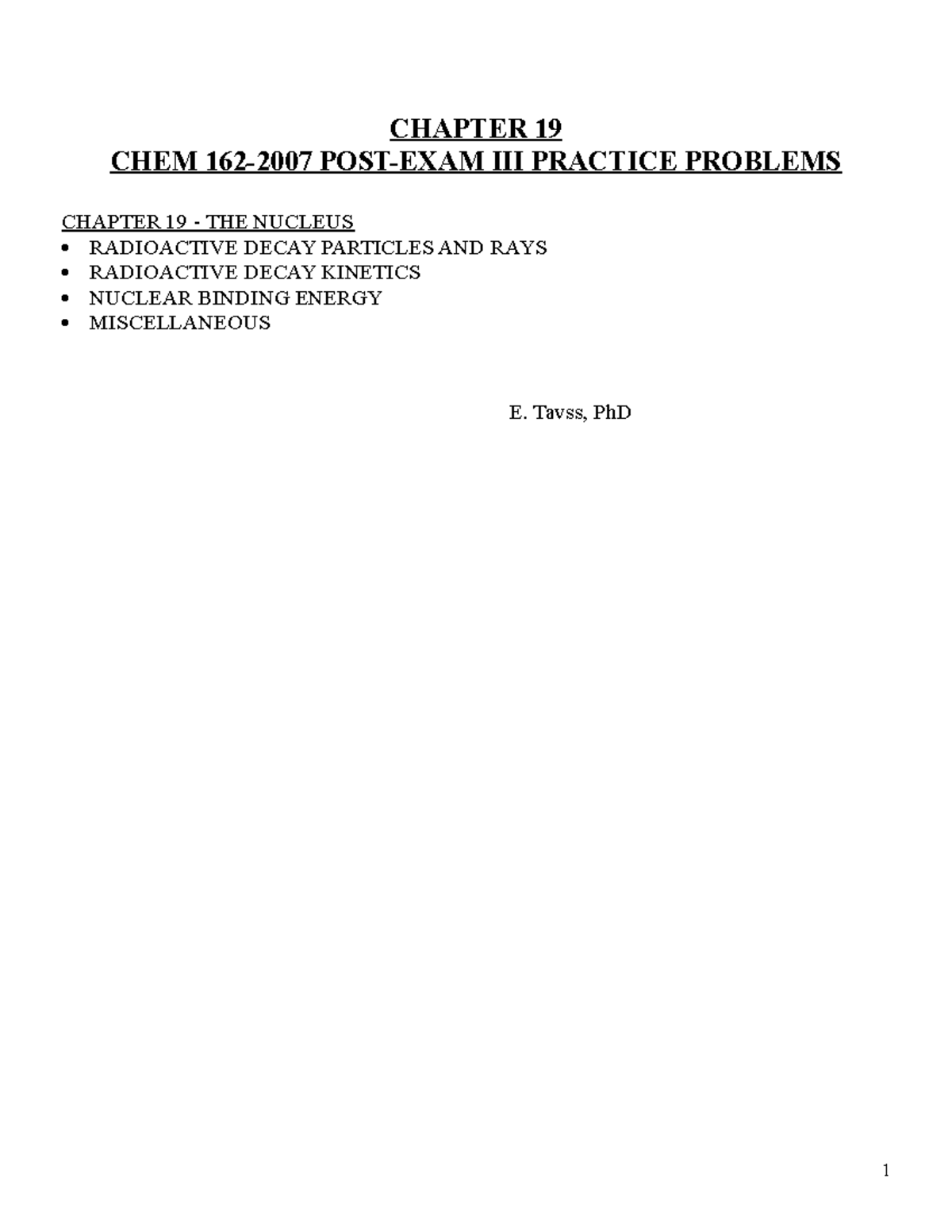 Old exam problems ch. 19 - CHAPTER 19 CHEM 162-2007 POST-EXAM III ...