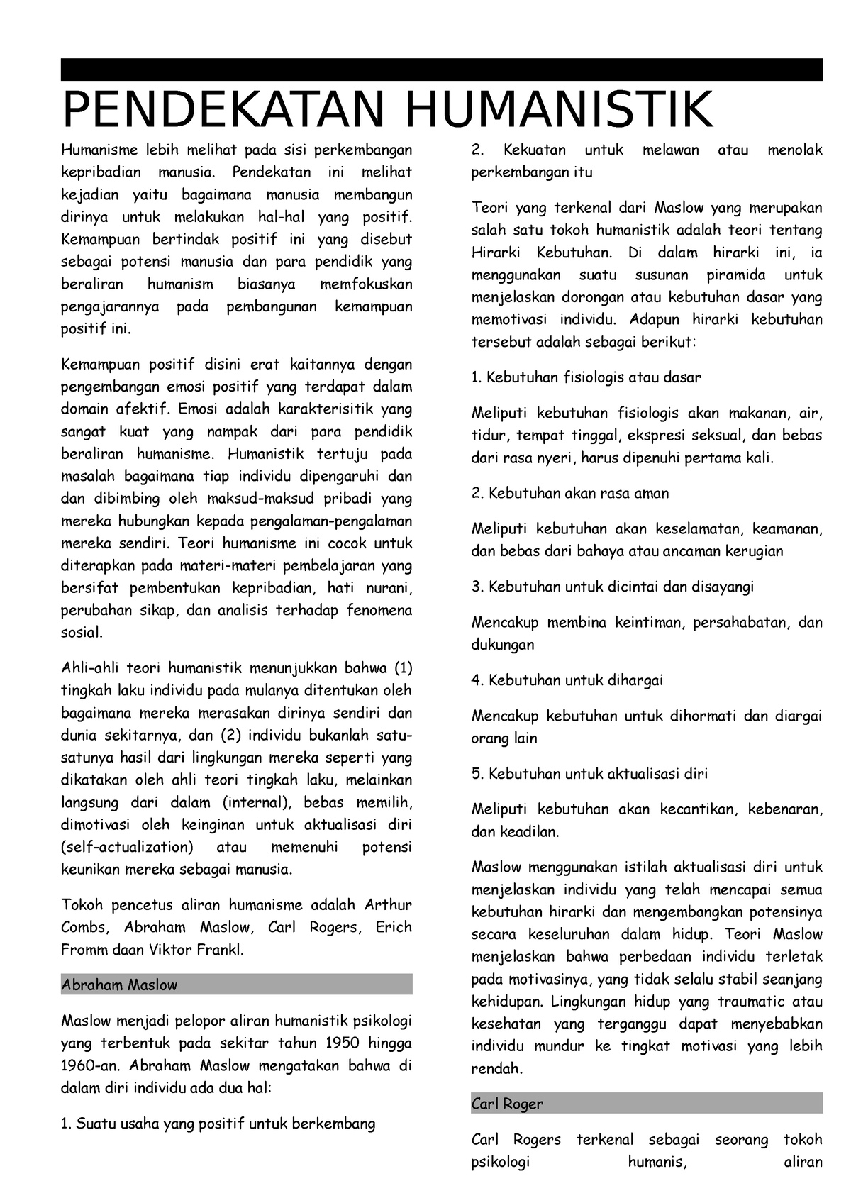 Pendekatan Humanisme - PENDEKATAN HUMANISTIK Humanisme Lebih Melihat ...