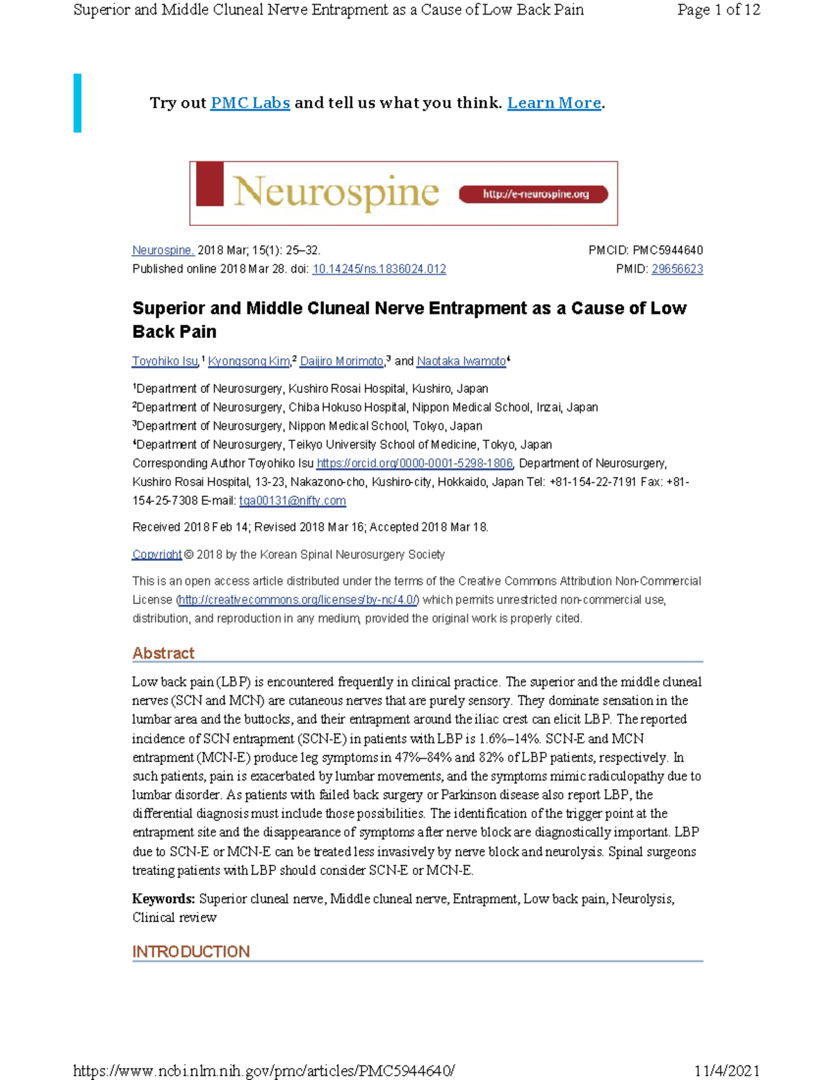 Cluneal nerve entrapment - Neurospine. 2018 Mar; 15(1): 25–32 ...