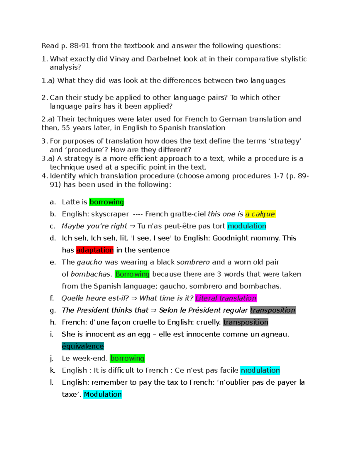 translation assignment answer key