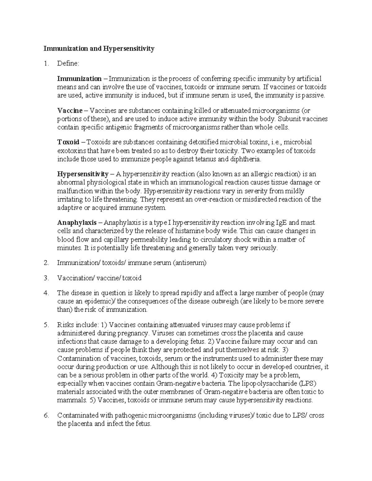 23 immun and hypersen - Immunization and Hypersensitivity Define ...