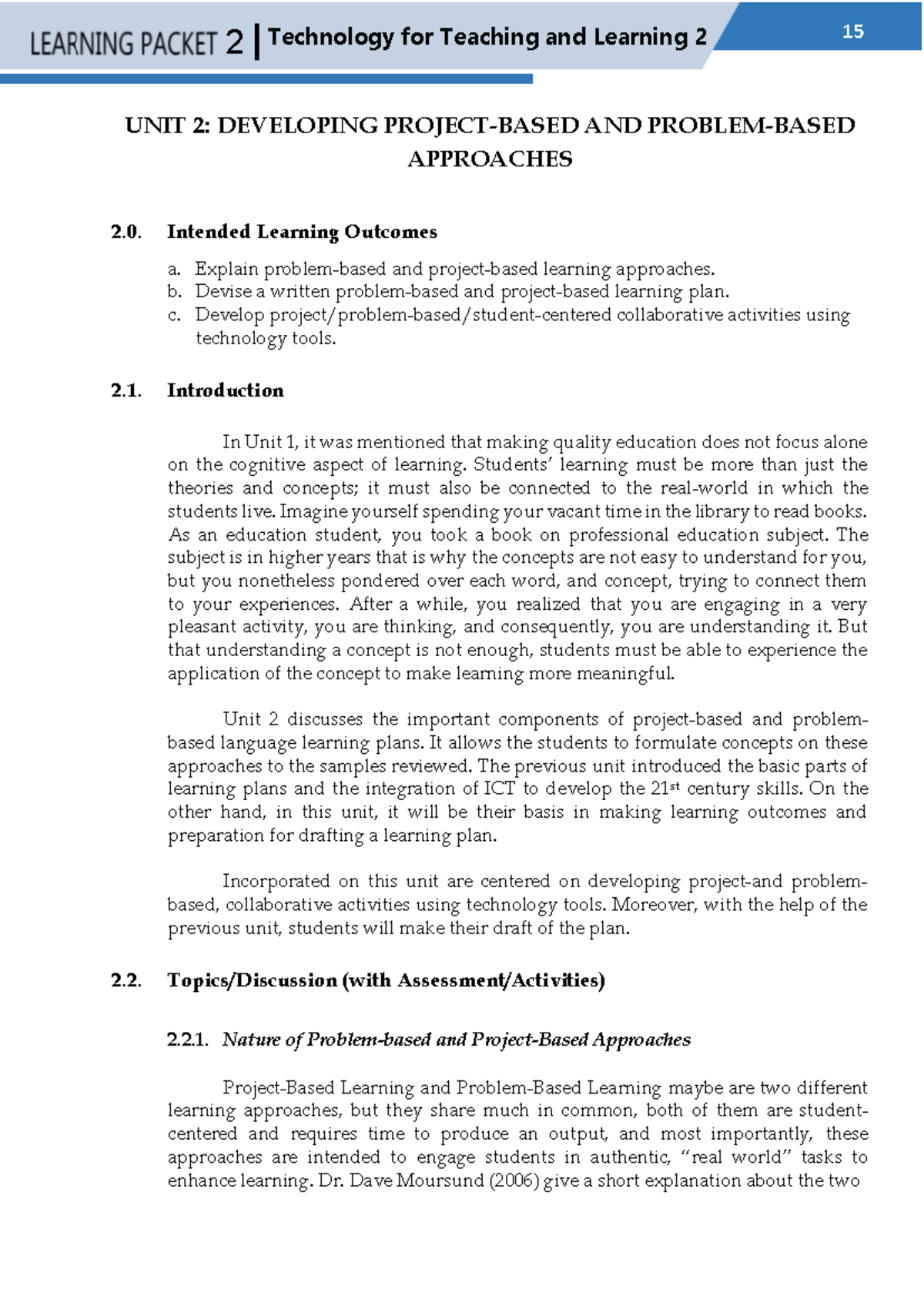 Learning Packet 2 - Math 15 - Student's Copy - 2 UNIT 2: DEVELOPING ...