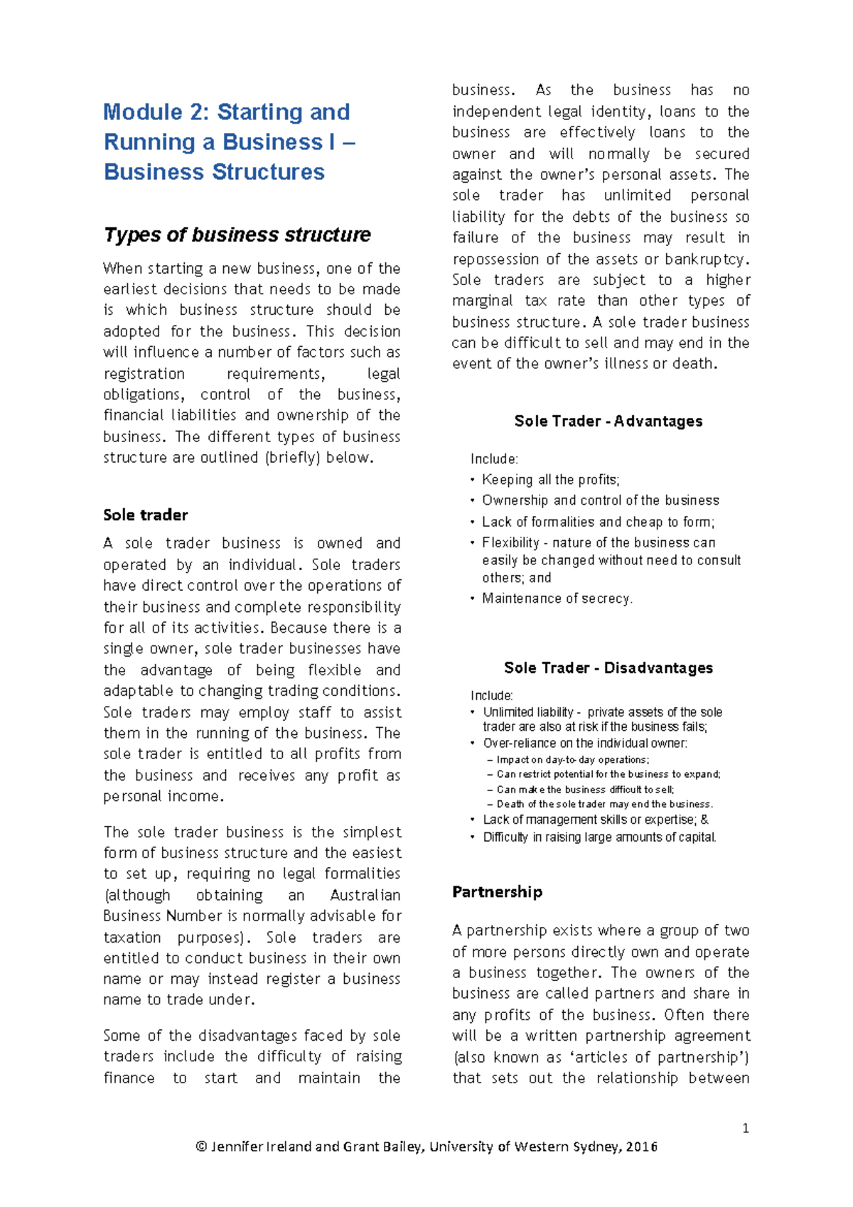 Summary Notes Module 21 - 1" Module 2: Starting and Running a Business ...