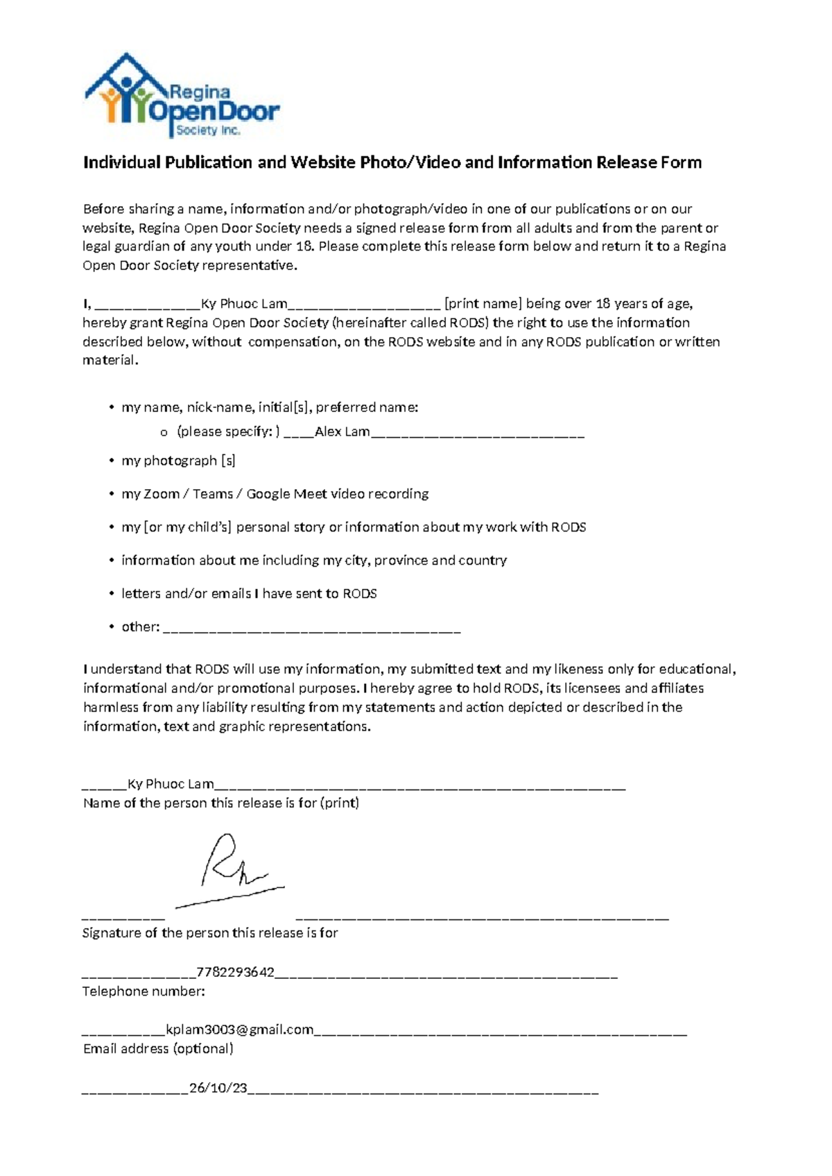 RODS - Individual Media Release Form (1) - Individual Publication and ...