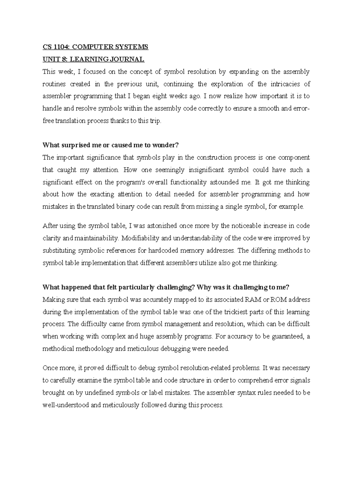 Learning Journal 8 - CS 1104: COMPUTER SYSTEMS UNIT 8: LEARNING JOURNAL ...