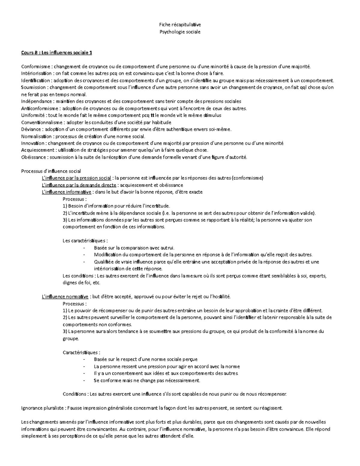 Fiche Récapitulative Final Social - Fiche Récapitulative Psychologie ...