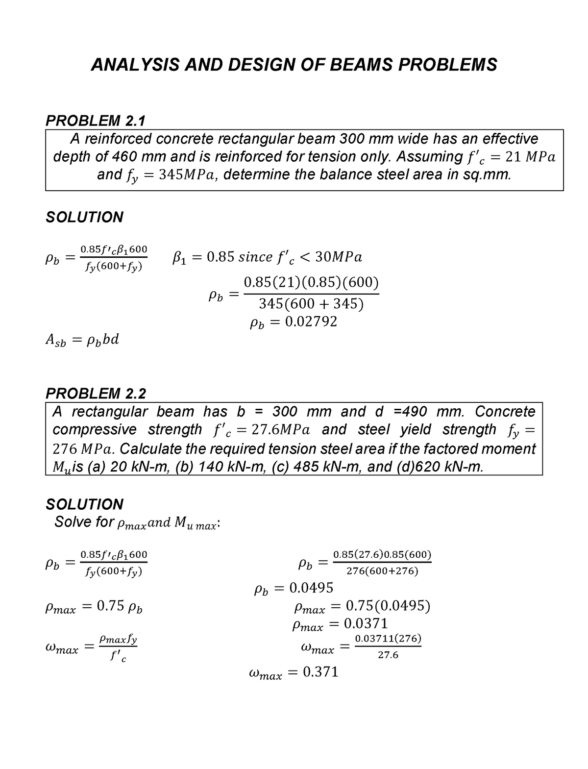 analysis-and-design-of-beams-problems-civil-engineering-studocu