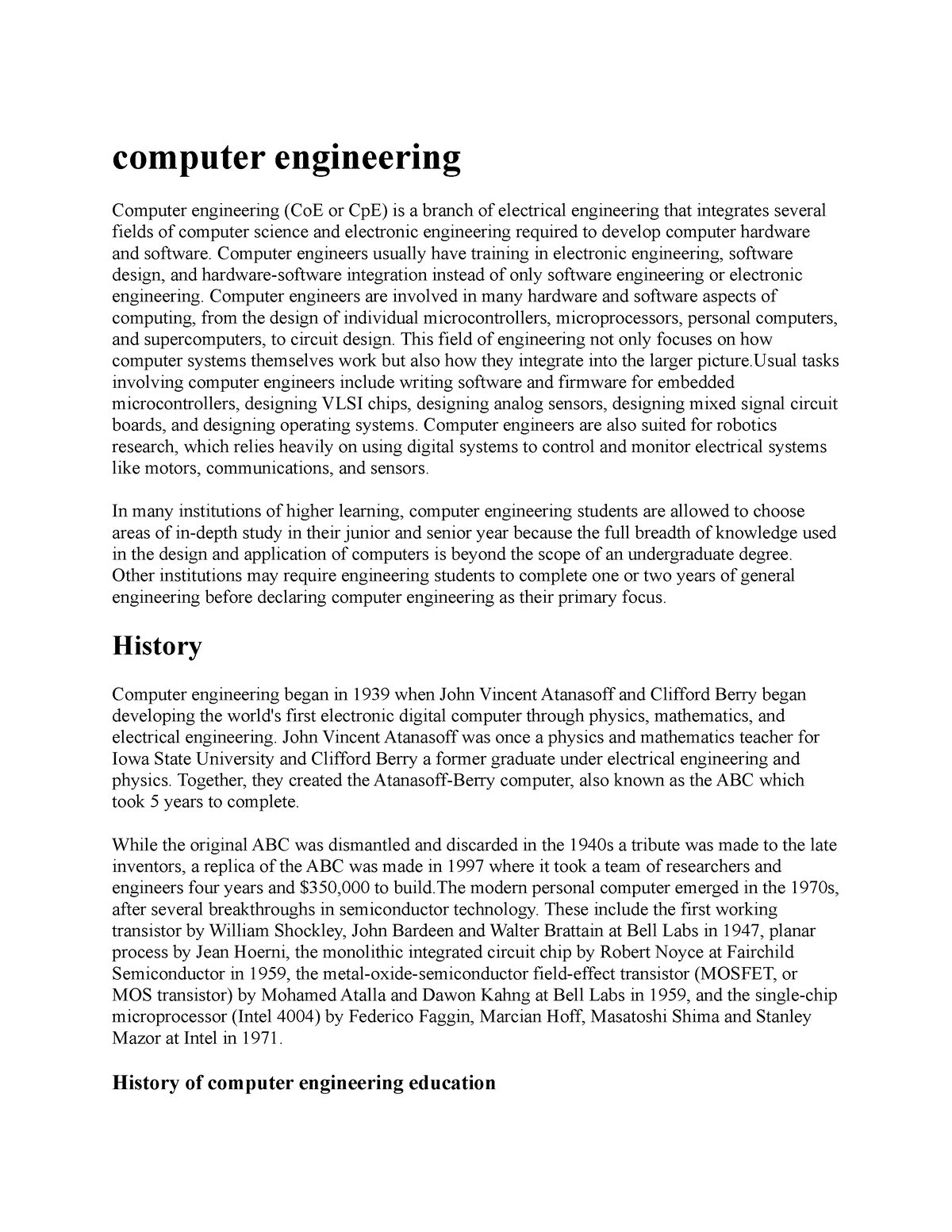 History of computer engineering - computer engineering Computer ...