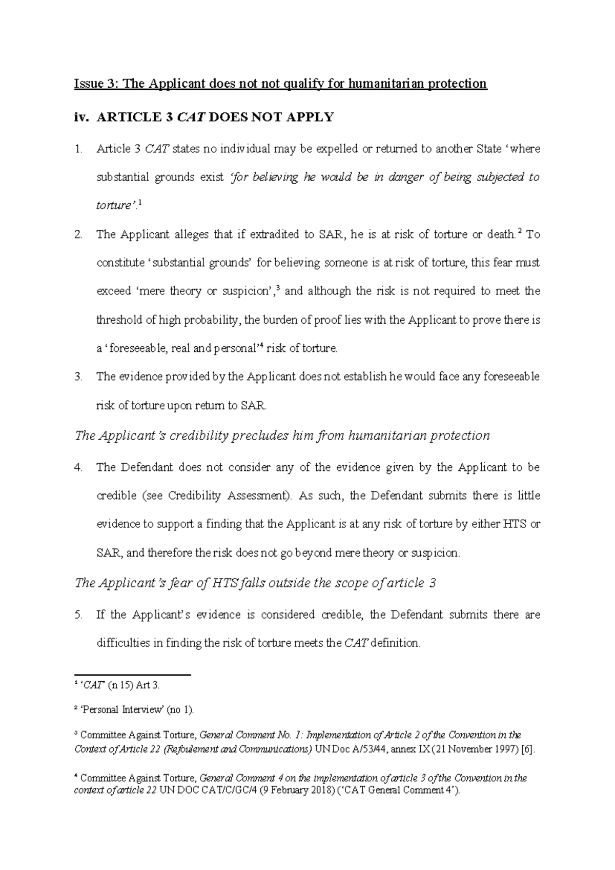 Issue 3 - Example submission humanitarian protection - Issue 3: The ...