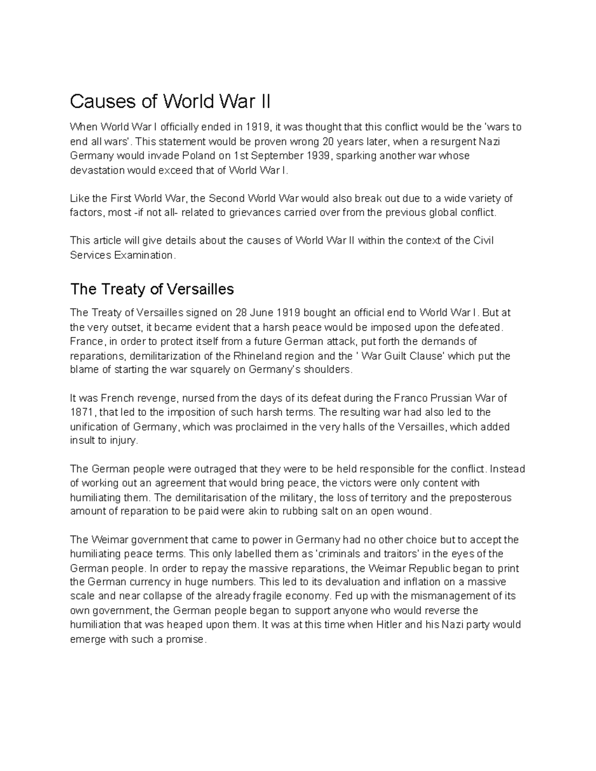 Causes of World War II - You can practice in a better way through this ...