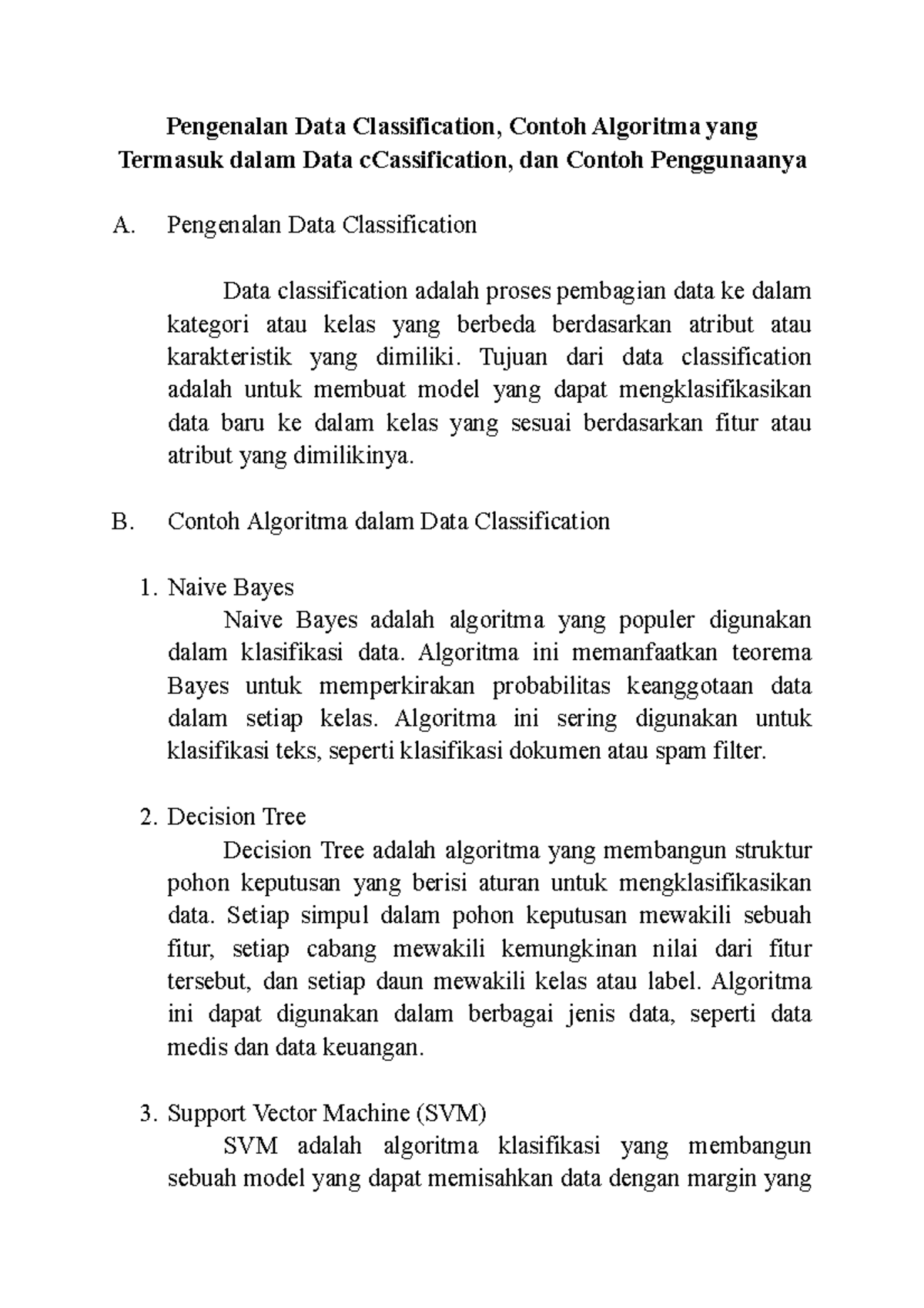 Pengenalan Data Classification, Contoh Algoritma yang Termasuk dalam ...