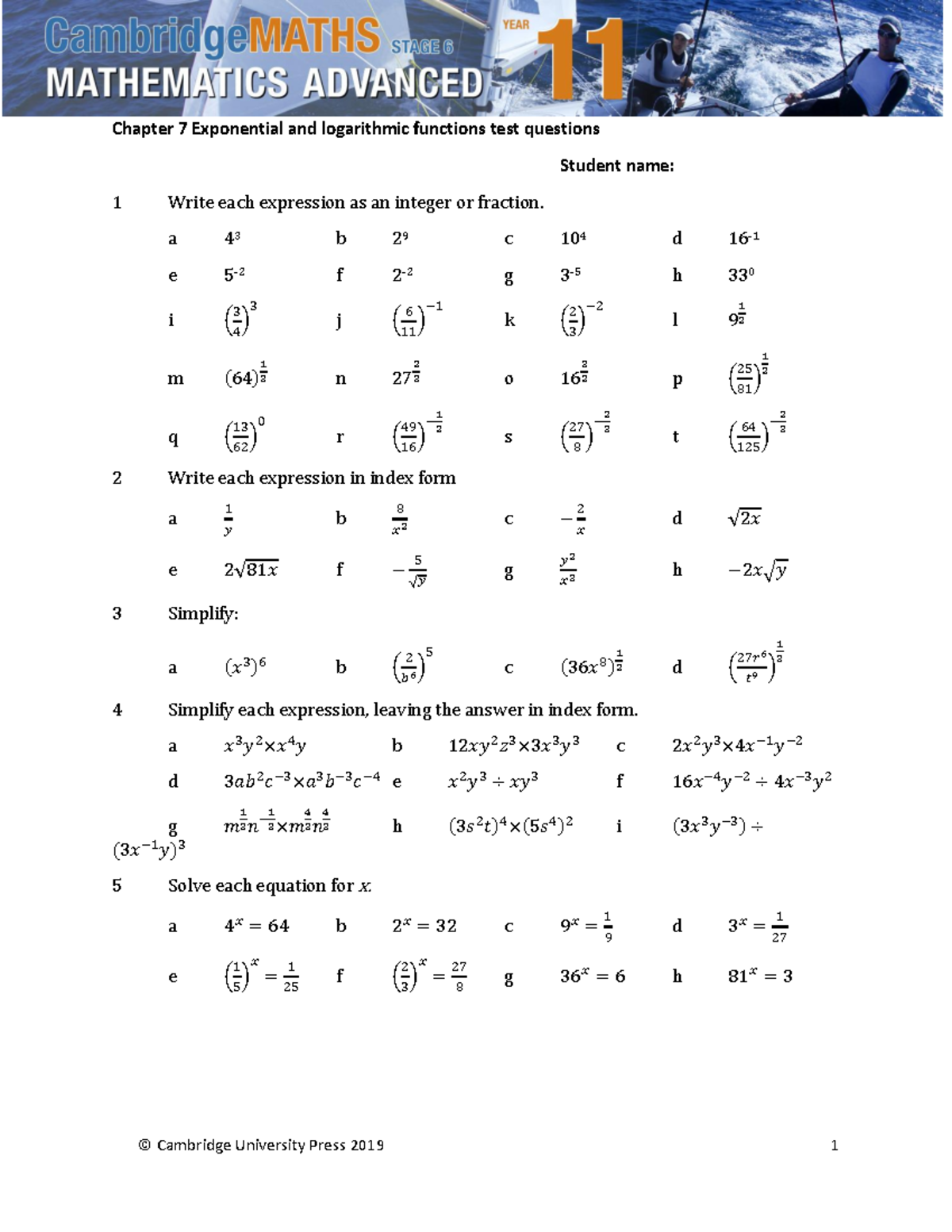 Chapter-7-Test and answers - Chapter 7 Exponential and logarithmic ...