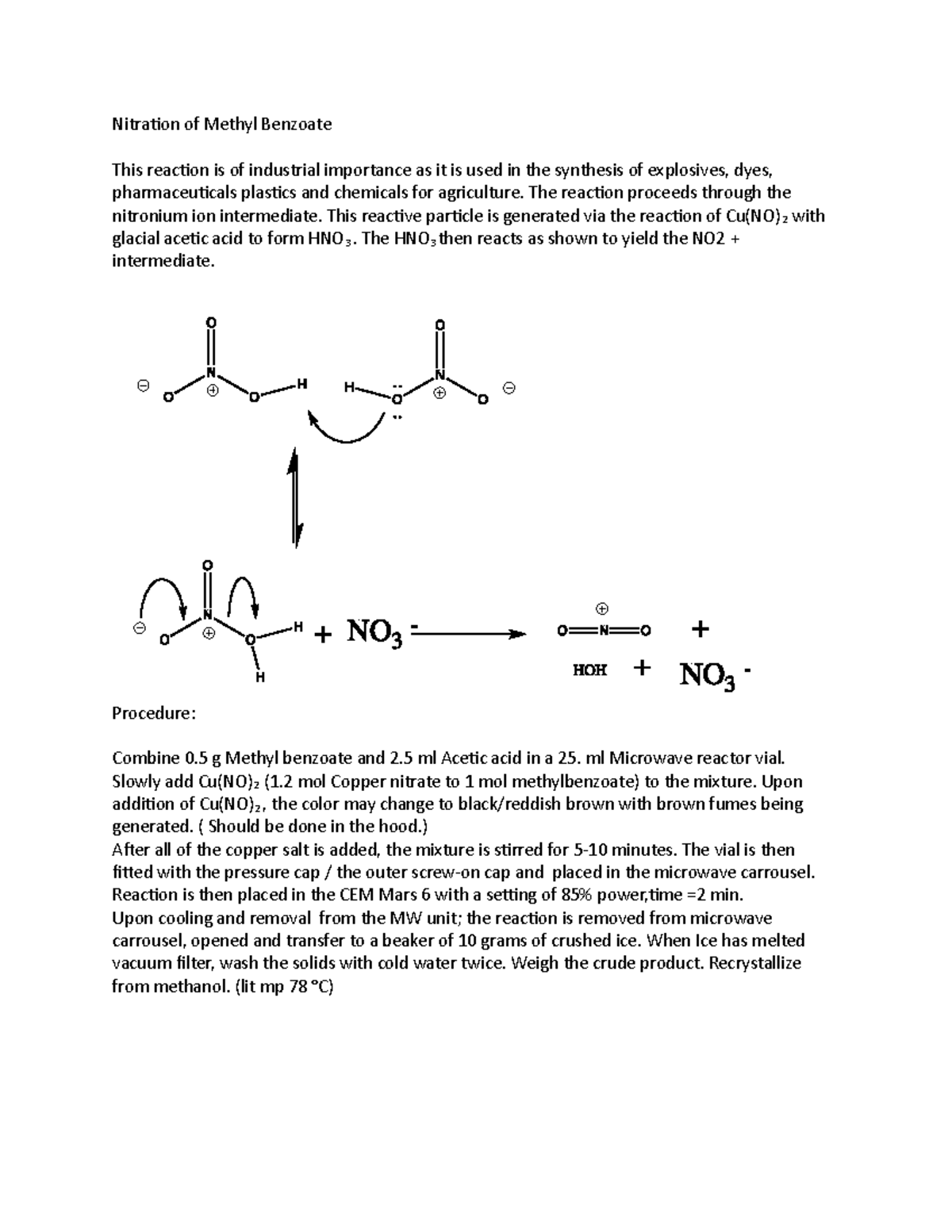 Green Nitration of methyl benzoate MW Lab Nitration of Methyl