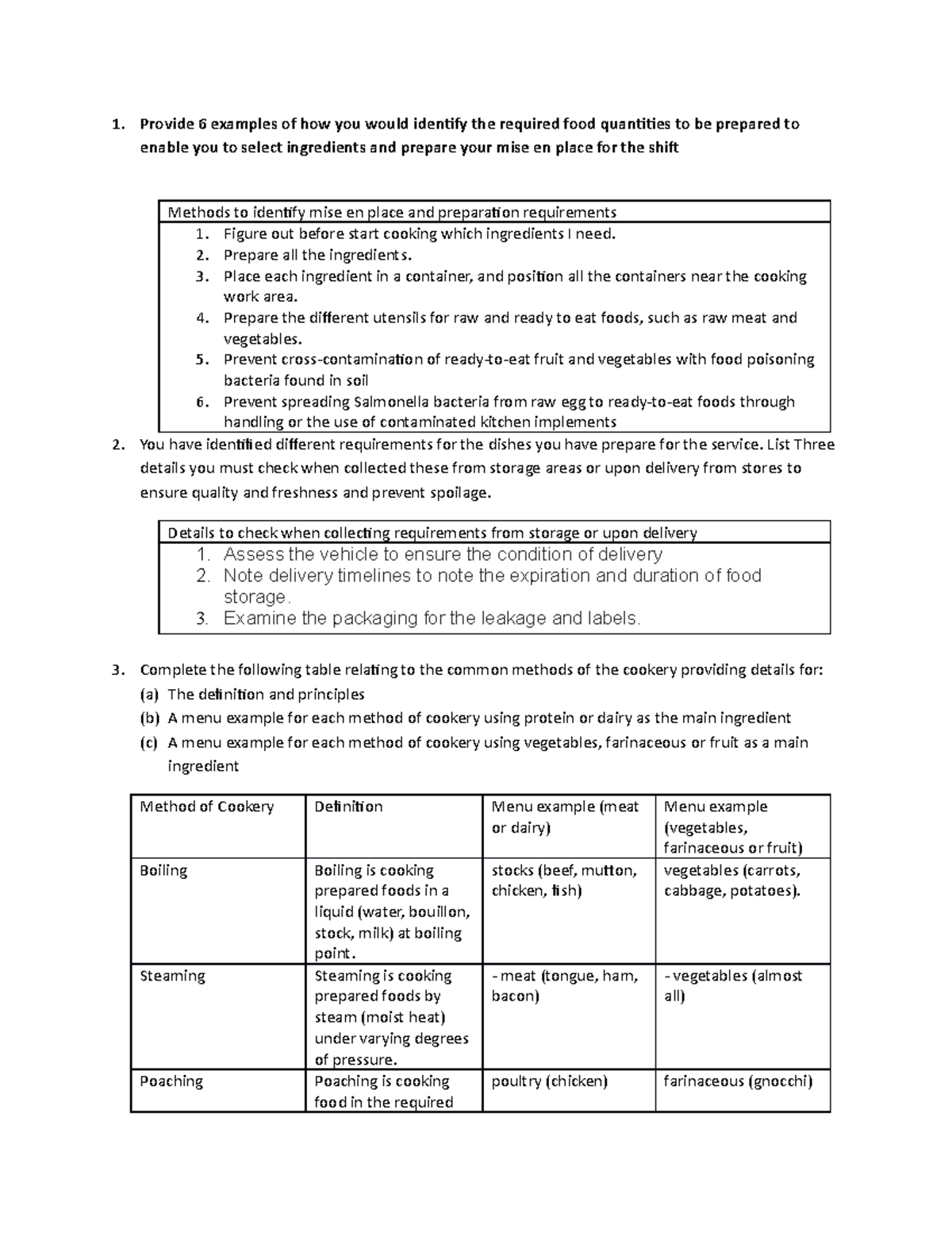 30 10 19 - Short Questions and ANswers on food handling, safety ...