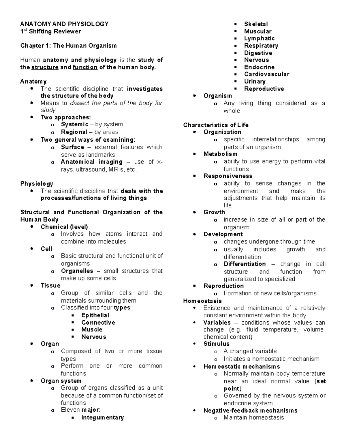 Anatomy And Physiology Chapters 1 And 3 - ANATOMY AND PHYSIOLOGY 1 St ...