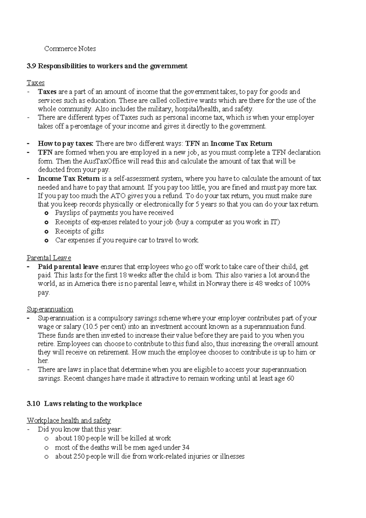 Commerce Notes ggfggff Commerce Notes 3 Responsibilities to workers