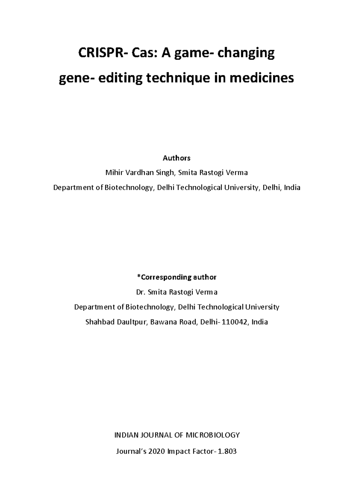 Crispr review article copy - CRISPR- Cas: A game- changing gene ...