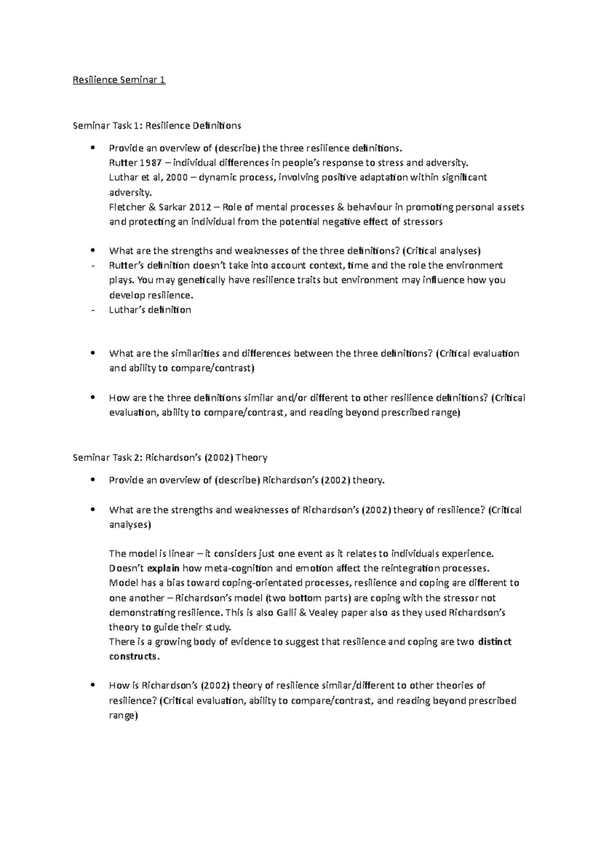 Resilience Seminar 1 - Rutter 1987 – individual differences in people’s ...