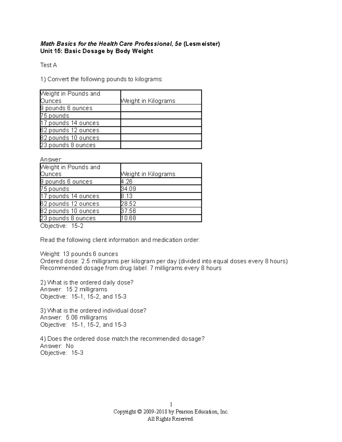 2 Math Homework Dose by Body Weight - Math Basics for the Health Care ...