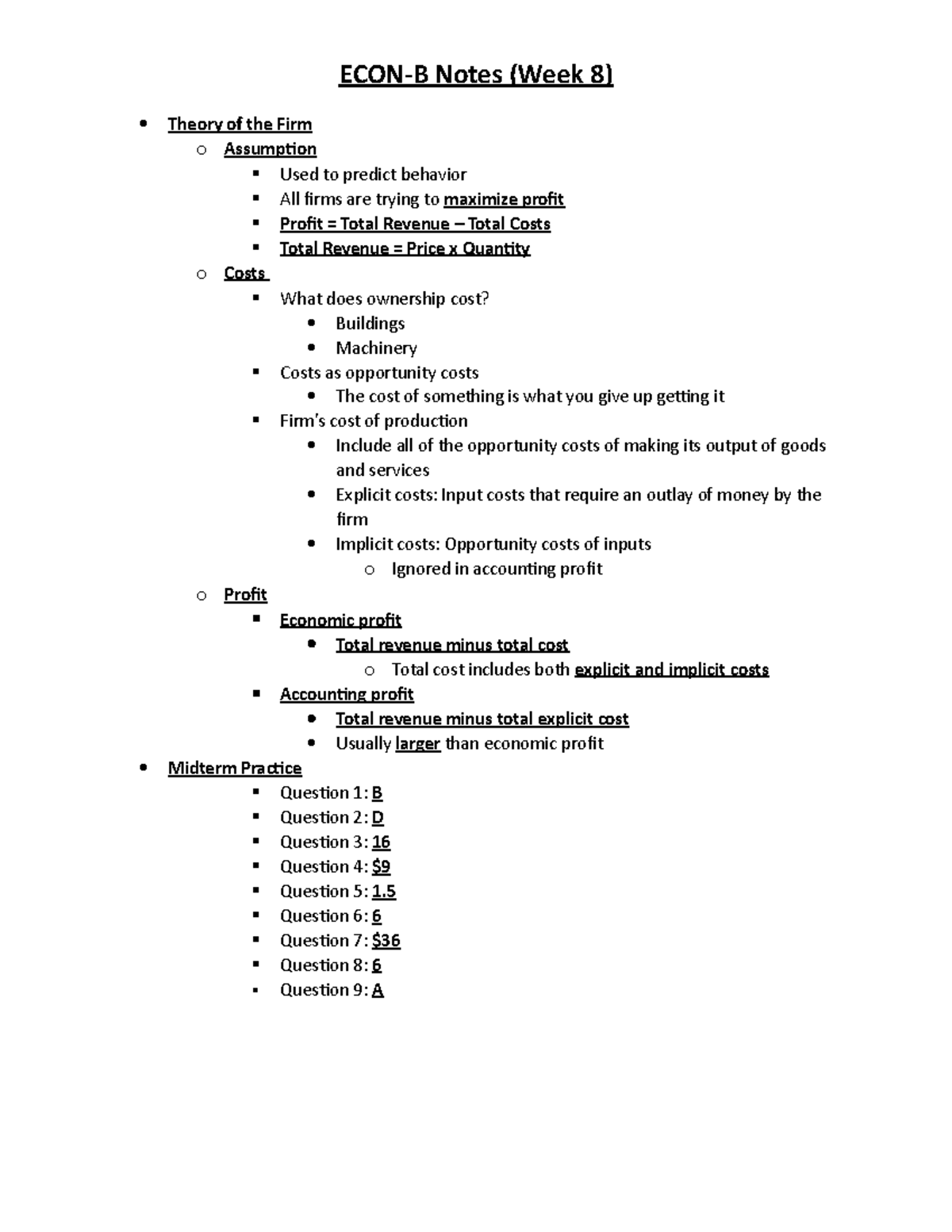 ECON-B 251 Notes (Week 8) - ECON-B Notes (Week 8) Theory Of The Firm O ...