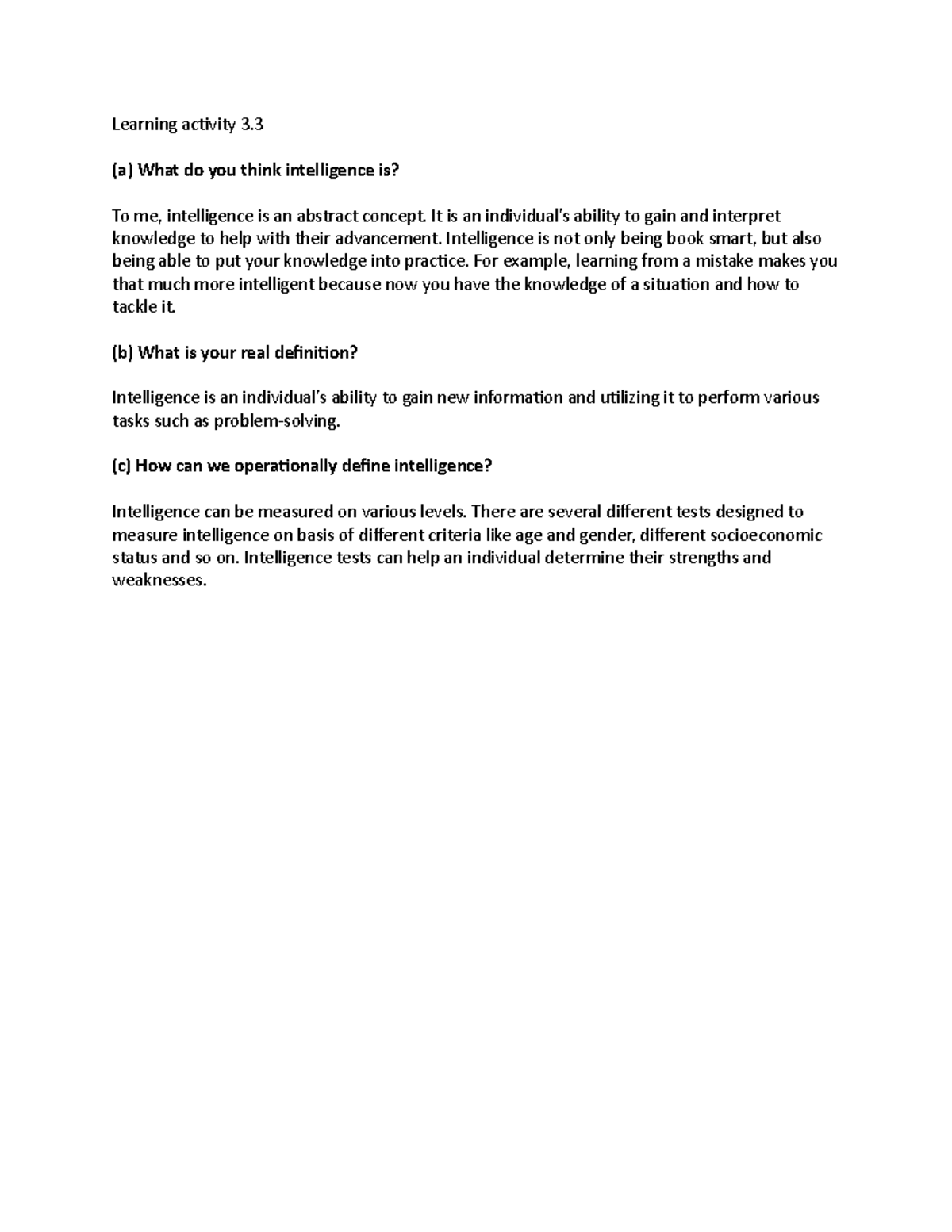 Discussion exercise 3.3 mandatory - Learning activity 3. (a) What do ...