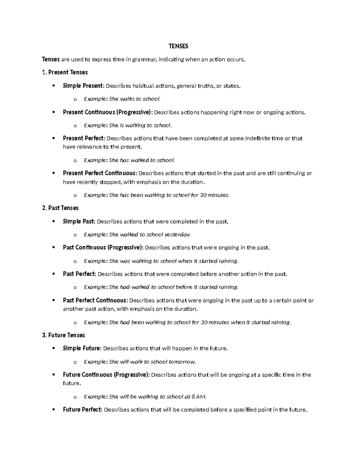 Tenses - TENSES Tenses are used to express time in grammar, indicating ...