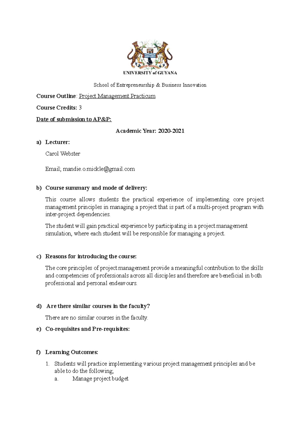 Practicum Outline CW Business tasks and quizzes School of