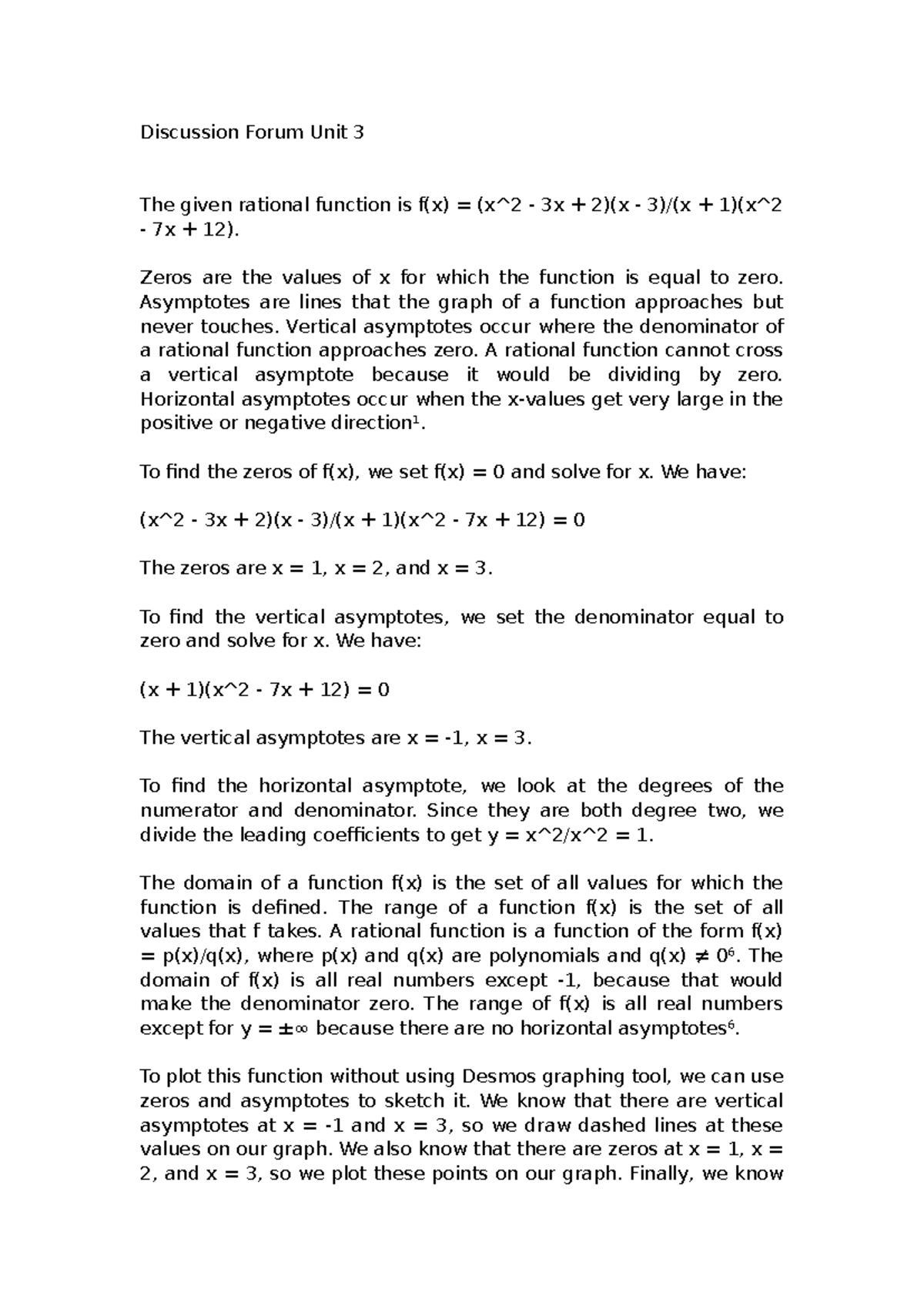 Discussion Forum Unit 3 College Algebra 1 - Discussion Forum Unit 3 The ...