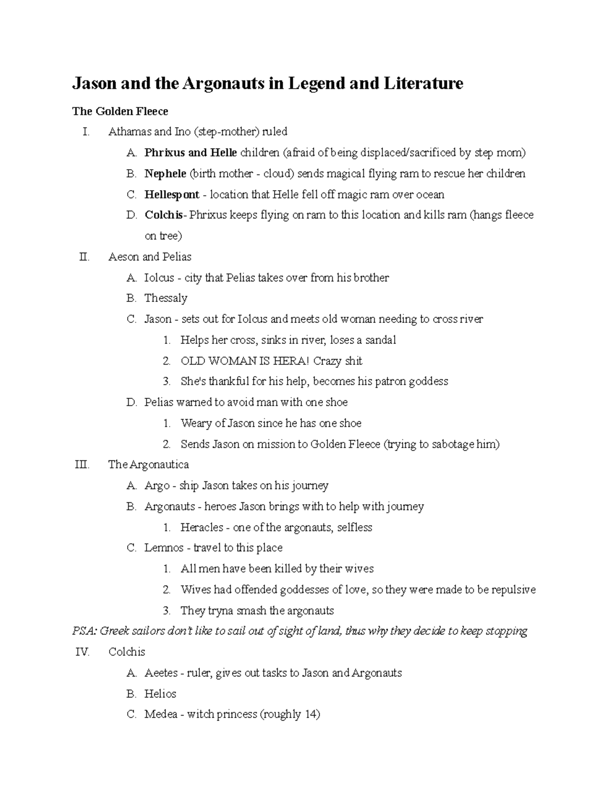 CLT3510 Jason and the Argonauts in Legend and Literature Jason and