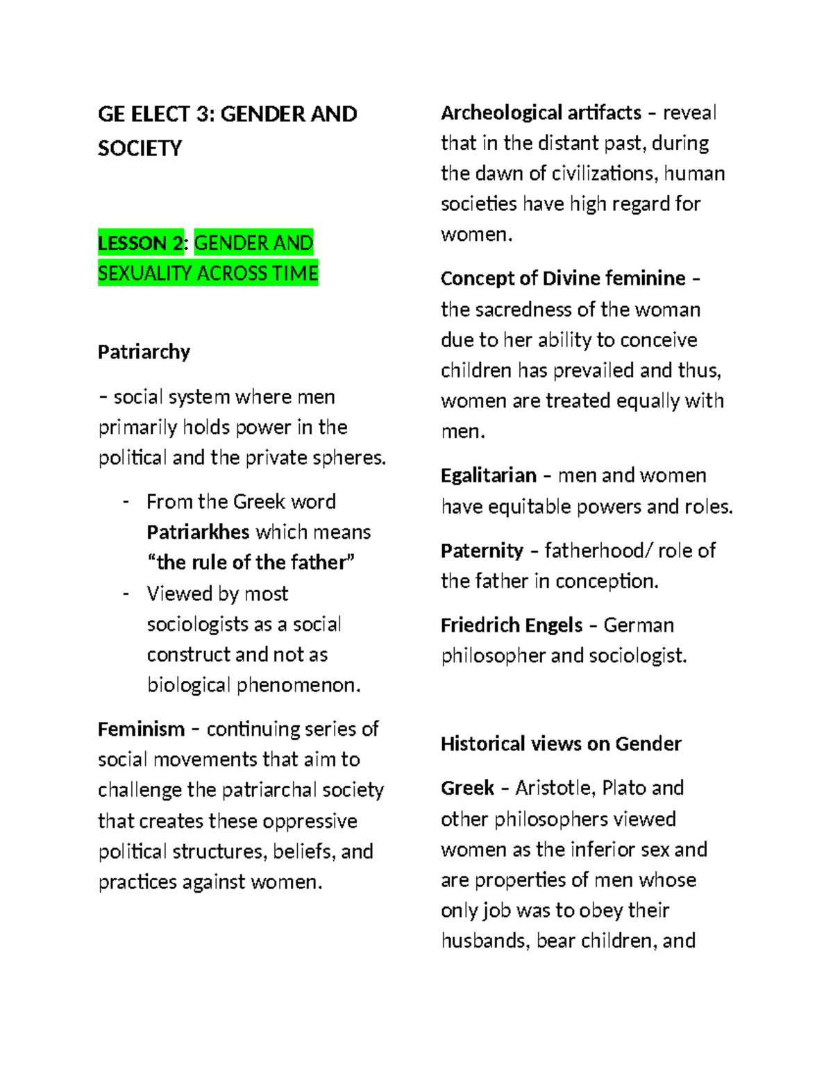 Reviewer Ge Elect 3 Ge Elect 3 Gender And Society Lesson 2 Gender