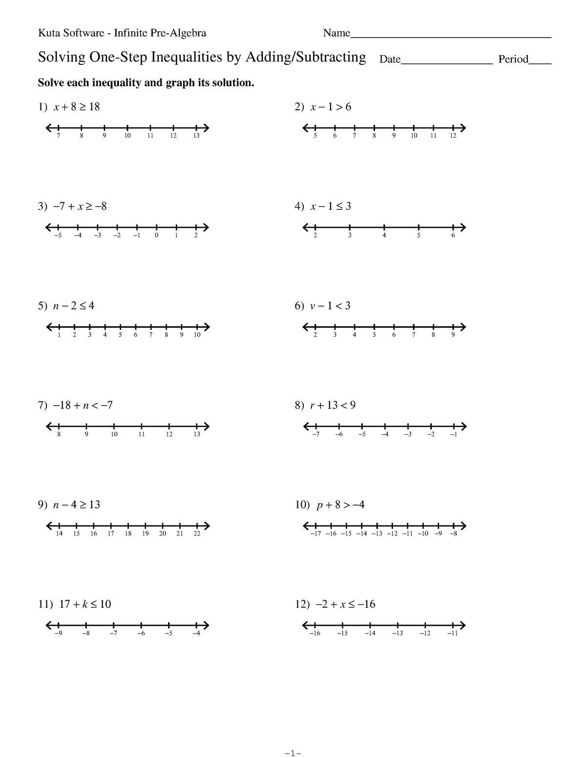 Solving One-Step Inequalities Adding and Subtracting completed - ©V l 2 ...