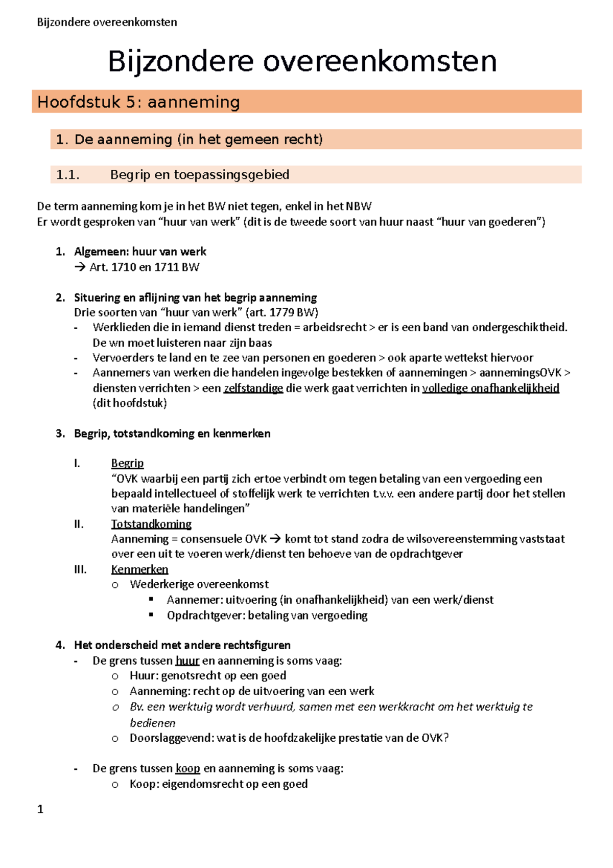 Bijzondere Overeenkomsten SV - Bijzondere Overeenkomsten Hoofdstuk 5 ...