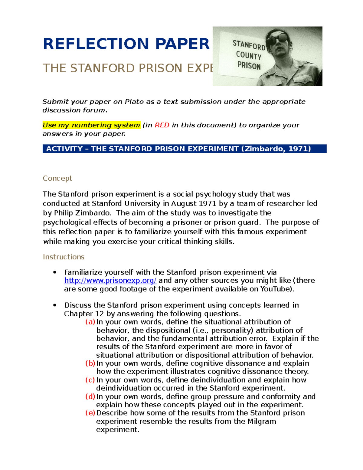 stanford prison experiment reflection paper