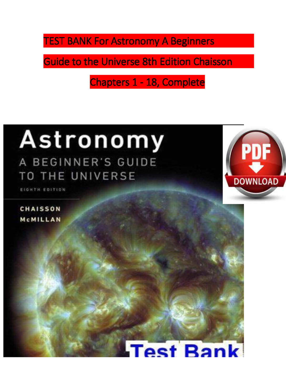 TEST BANK For Astronomy A Beginners Guide to the Universe, 8th Edition ...