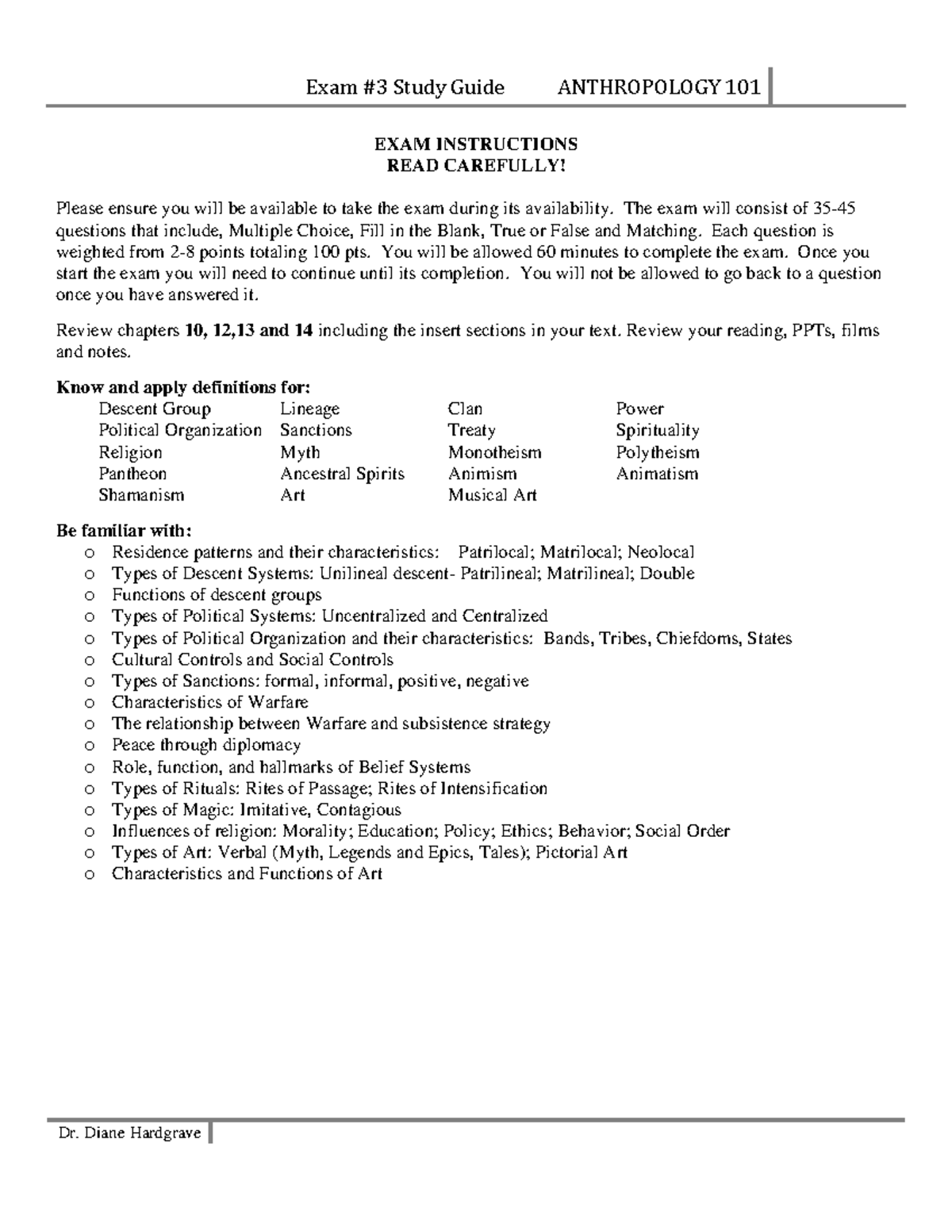 ANTH 101 Exam 3 Study Guide - Exam #3 Study Guide ANTHROPOLOGY 101 Dr ...
