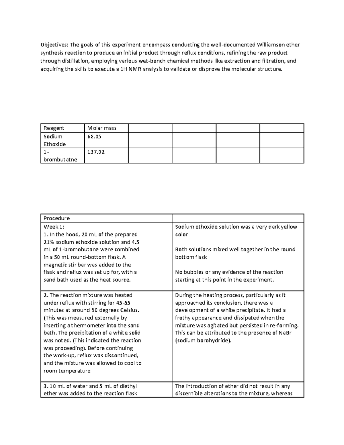 Lab 8 observations orgo - Objectives: The goals of this experiment ...