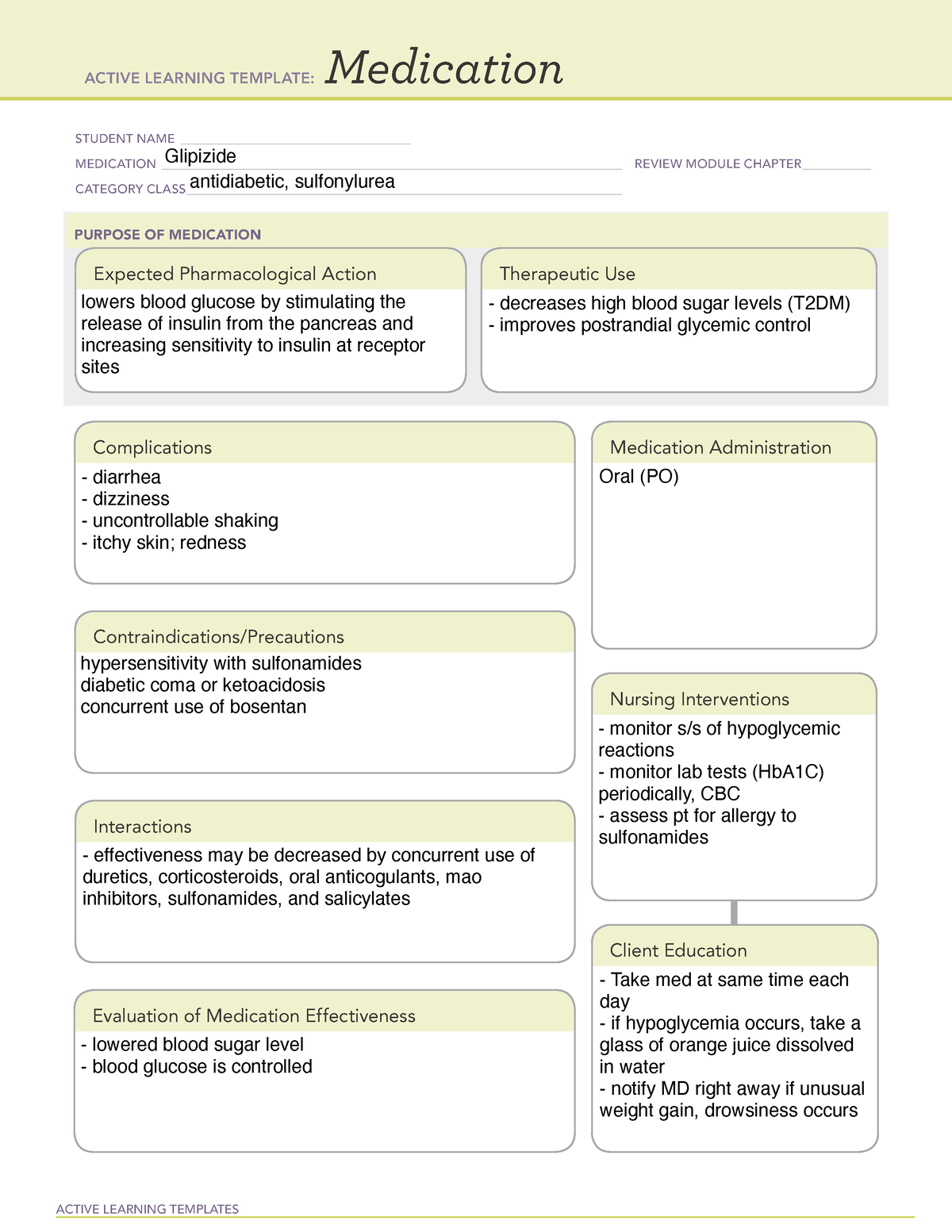 glipizide-ati-med-template-active-learning-templates-medication