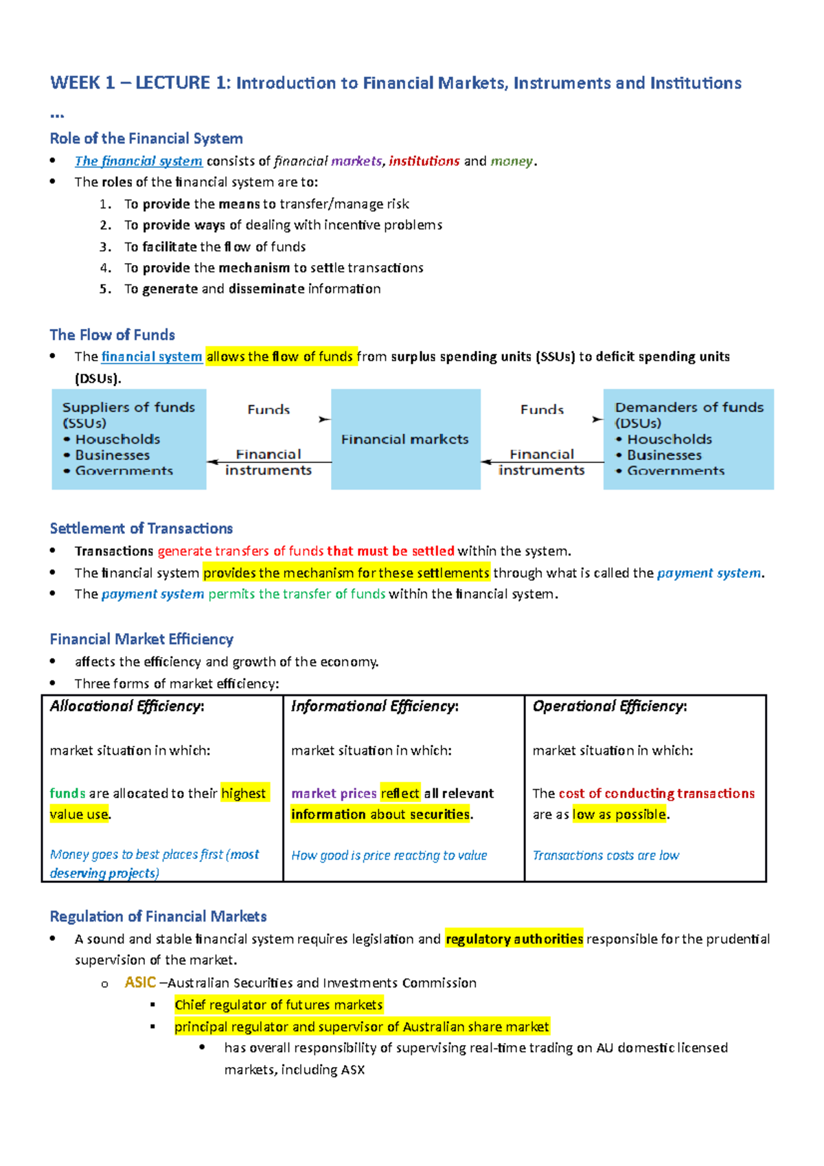 Efb201 Notes - Lectures - WEEK 1 – LECTURE 1: Introduction To Financial ...