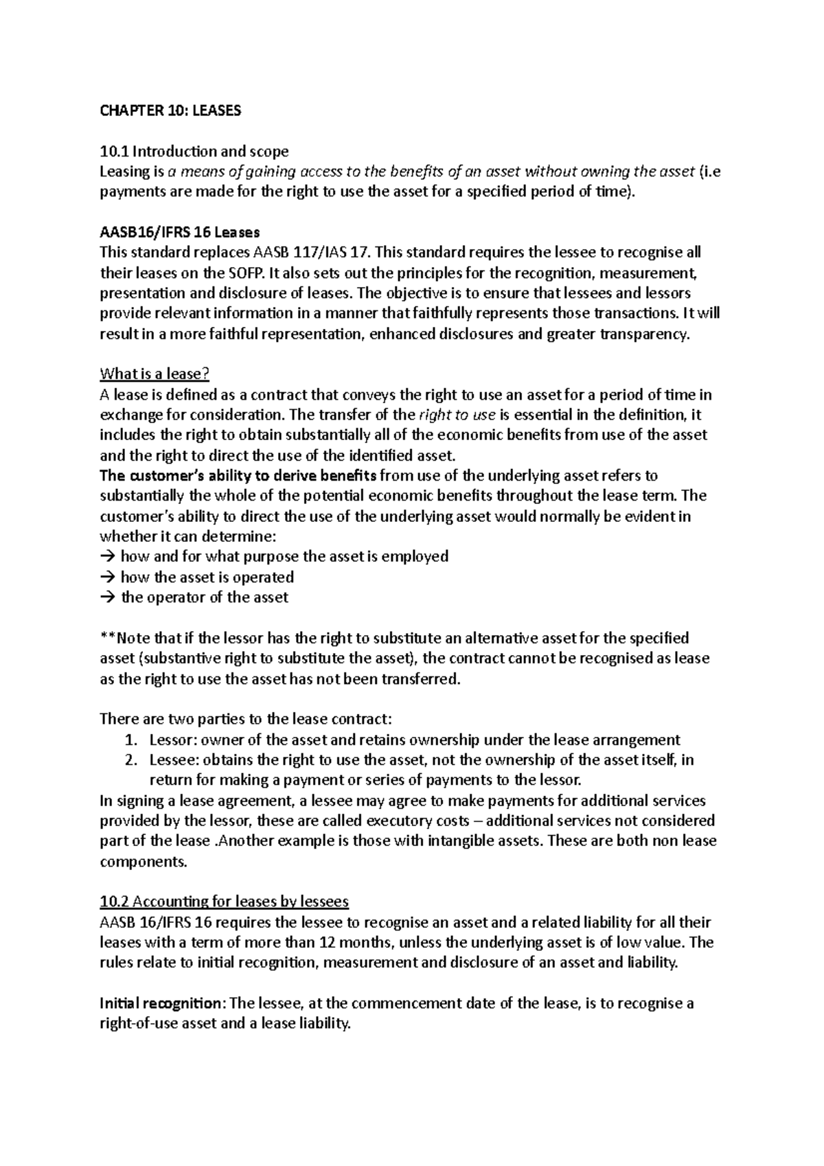 Leases Week 2 - Lecture notes 2 - CHAPTER 10: LEASES 10 Introduction ...