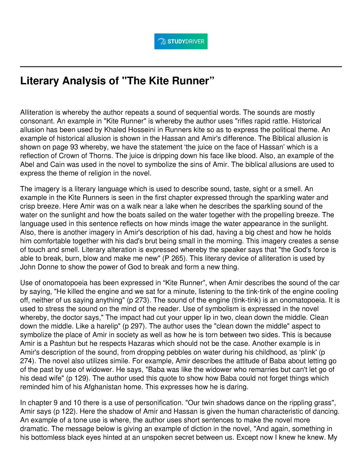 Literary Analysis Of The Kite Runner” - Literary Analysis Of "The Kite ...