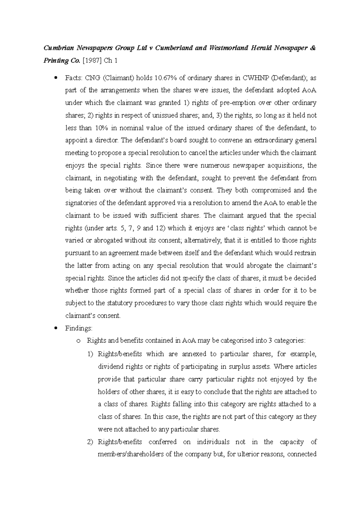 Notes - Financing the Company - Cumbrian Newspapers Group Ltd v ...