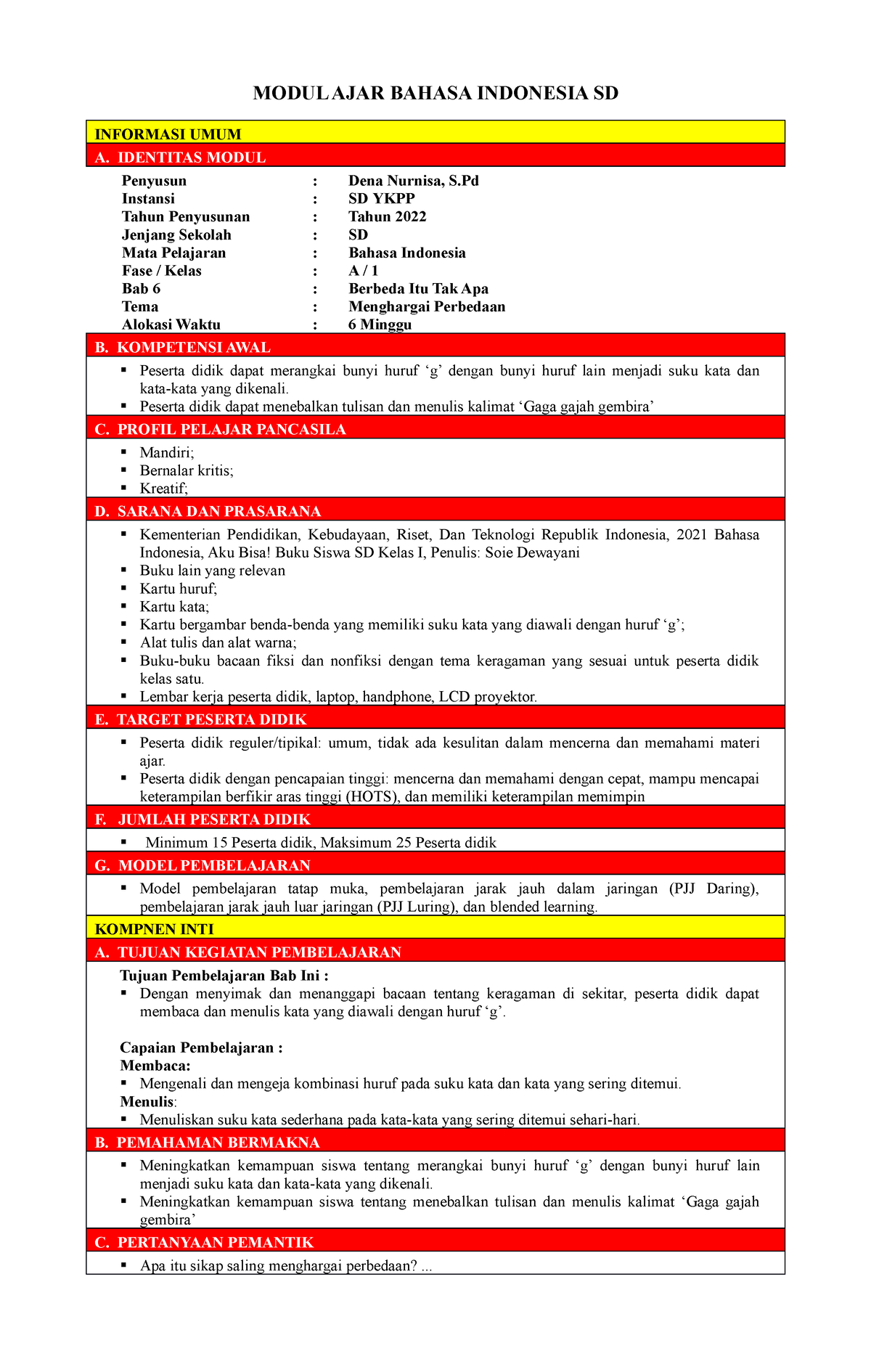 BAB 6 - MA B Indo Kls 1 (datadikdasmen - MODUL AJAR BAHASA INDONESIA SD ...