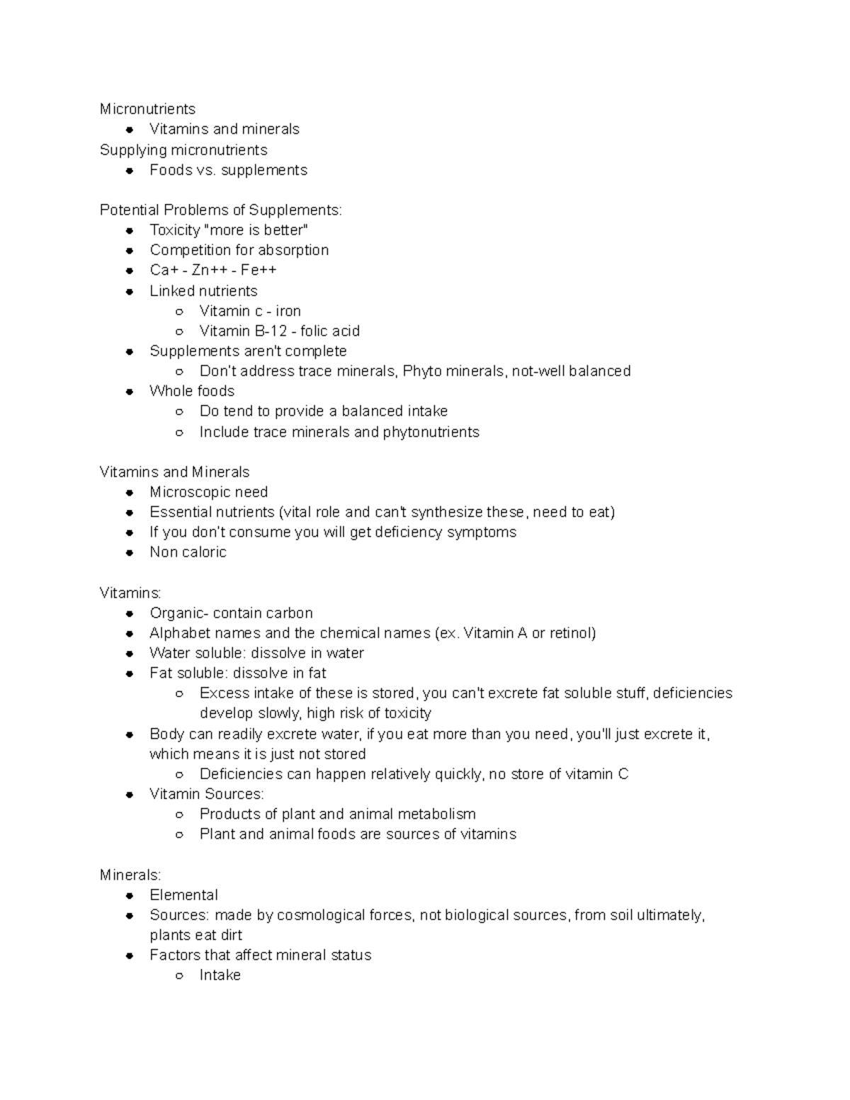 Micronutrients Micronutrients Vitamins and minerals Supplying micronutrients Foods vs. Studocu