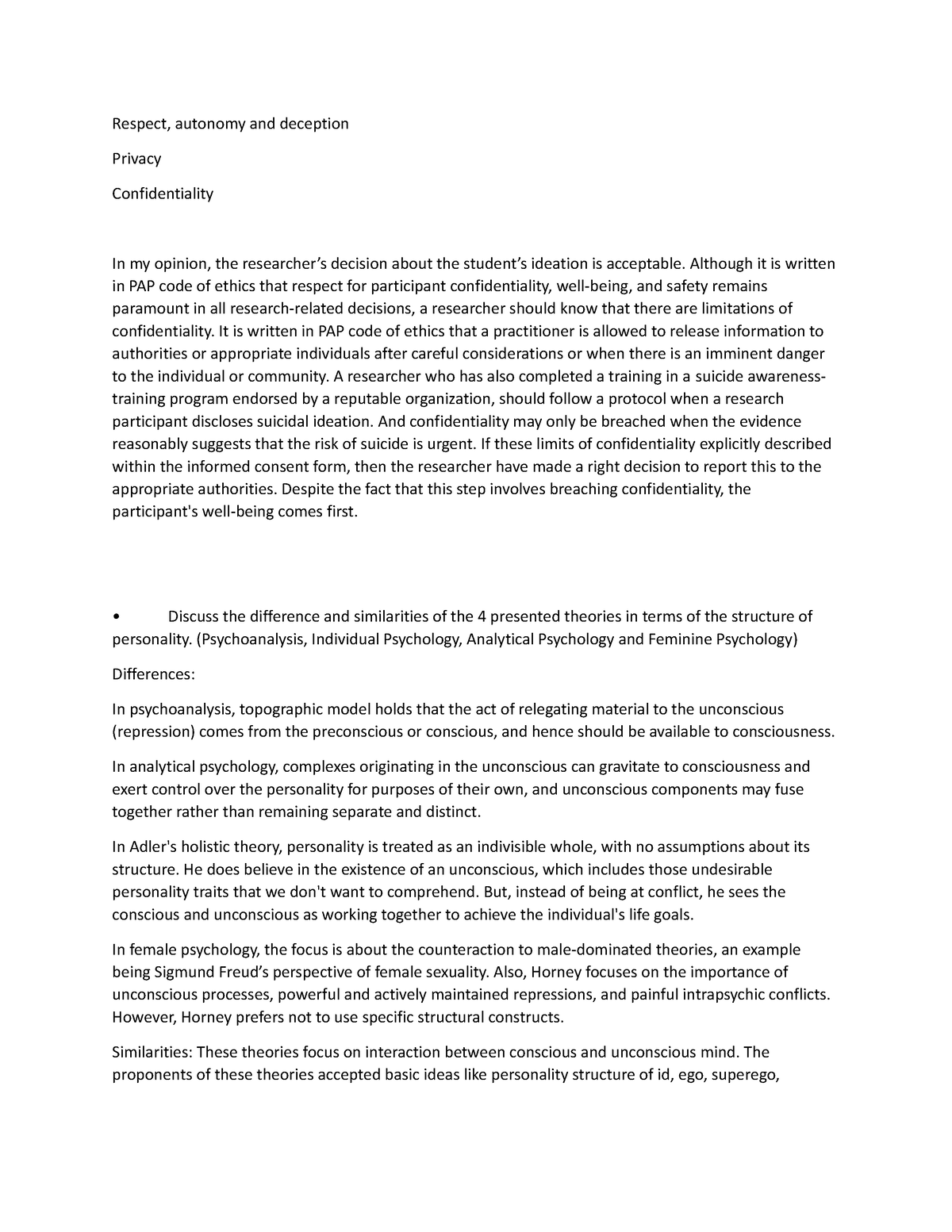 Activity 2-psm103&104 - Respect, autonomy and deception Privacy ...