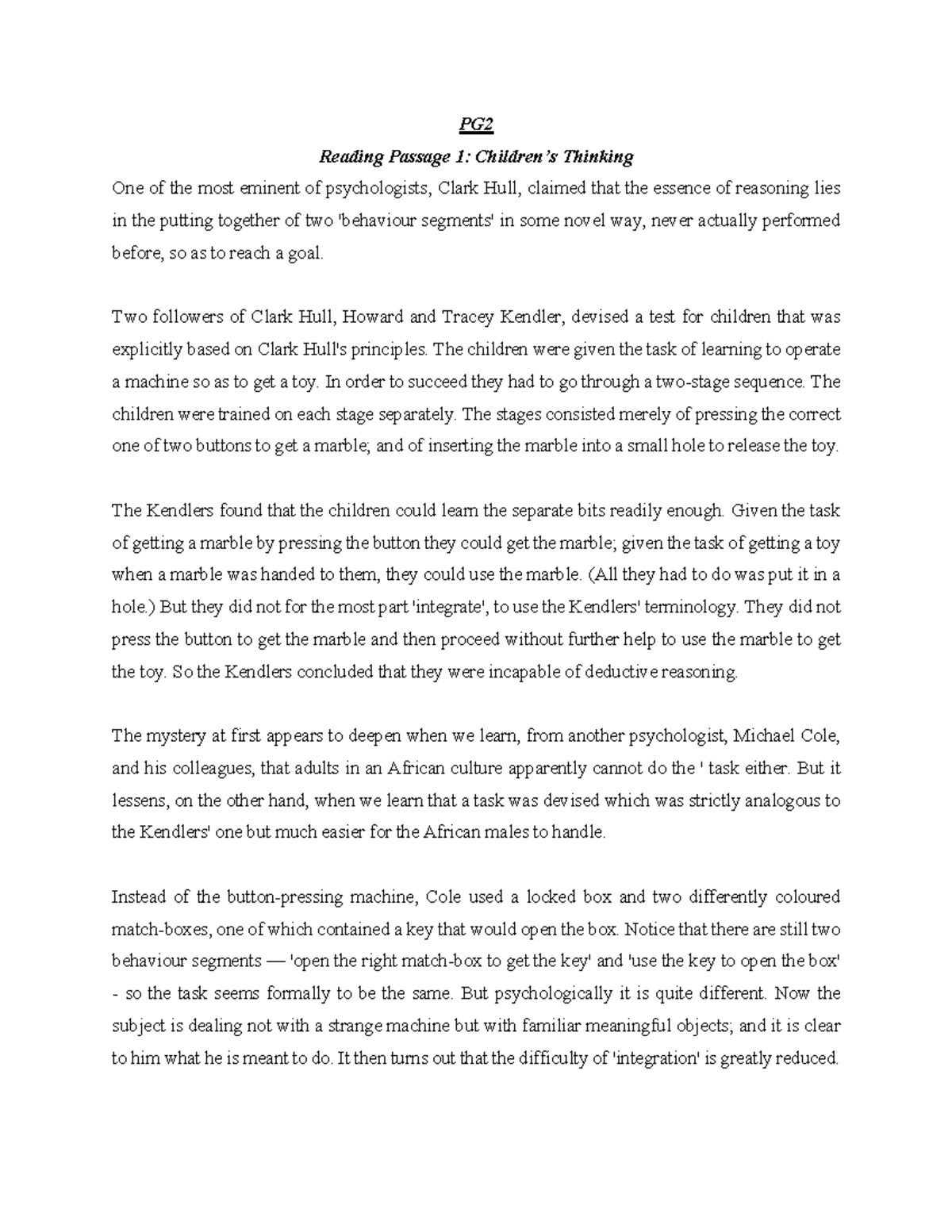 PG2 (Reading Passage) - dsdsb vssds - PG Reading Passage 1: Children9s ...